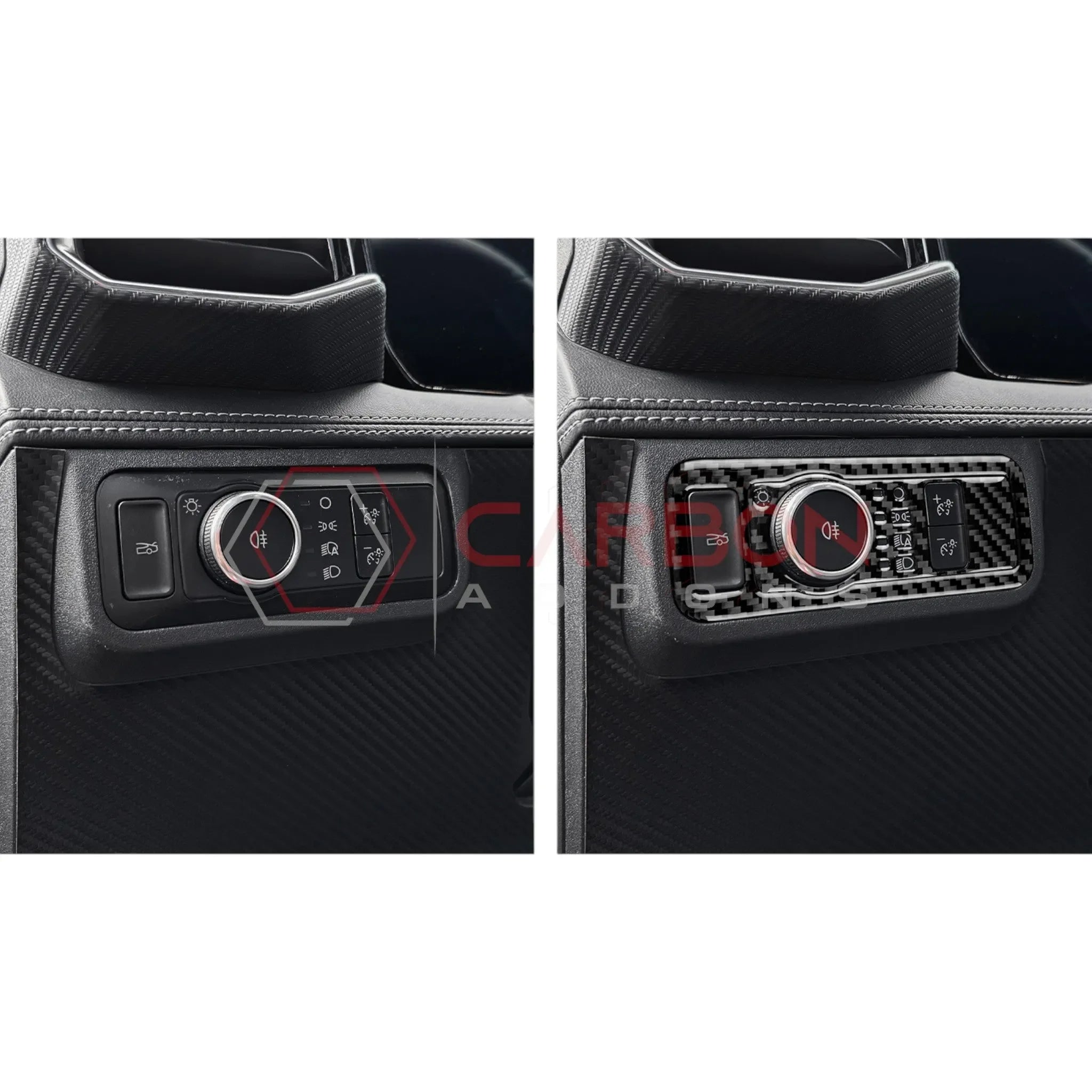Real Carbon Fiber Headlight Control Trim Overlay for 2024+ Ford Mustang