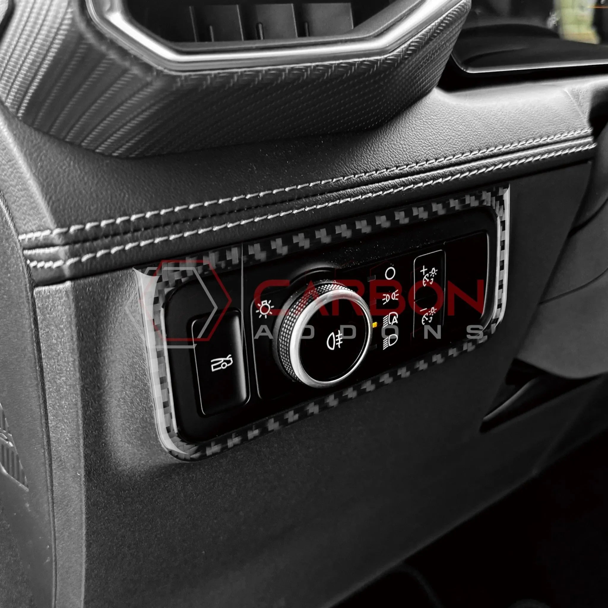 Real Carbon Fiber Headlight Control Outer Trim Overlay for 2024+ Ford Mustang