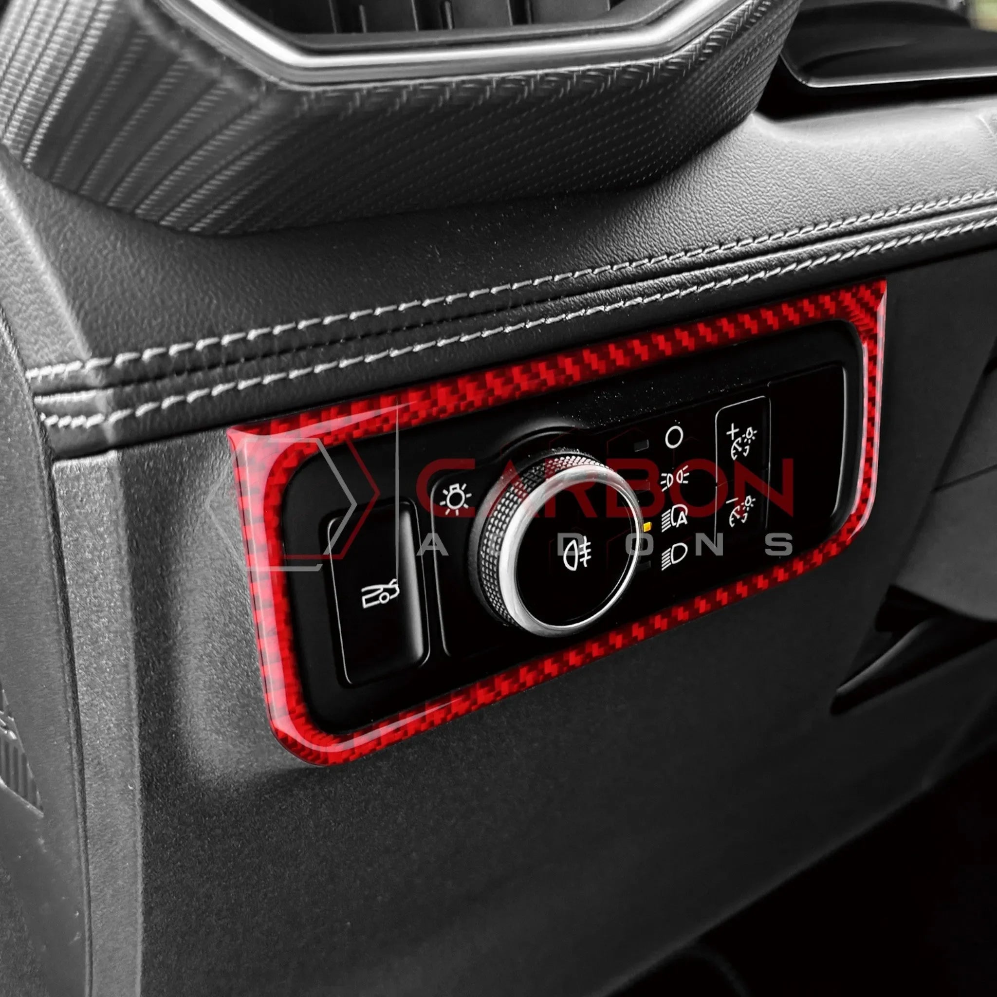 Real Carbon Fiber Headlight Control Outer Trim Overlay for 2024+ Ford Mustang
