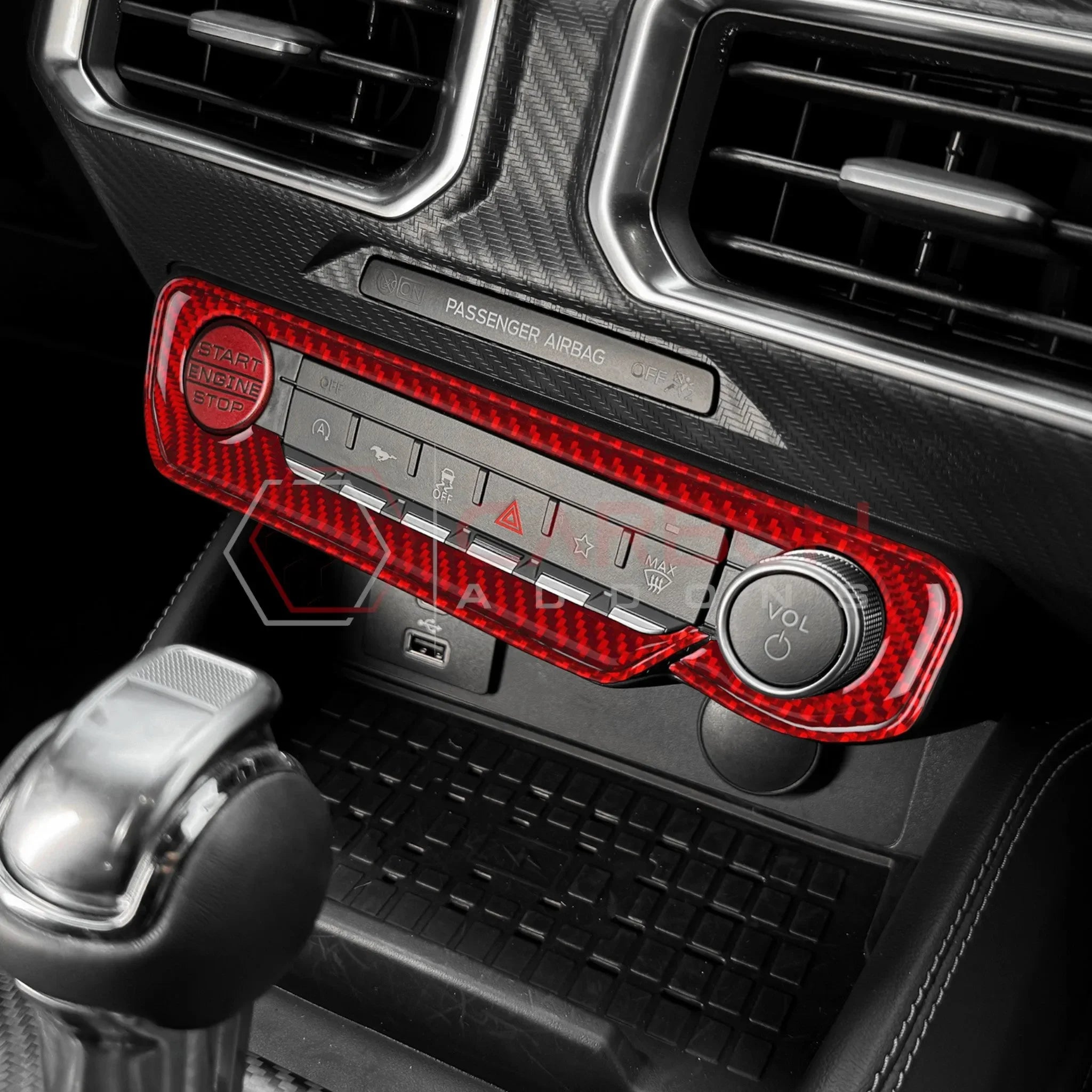 Real Carbon Fiber Start & Control Button Trim Overlay for 2024+ Ford Mustang