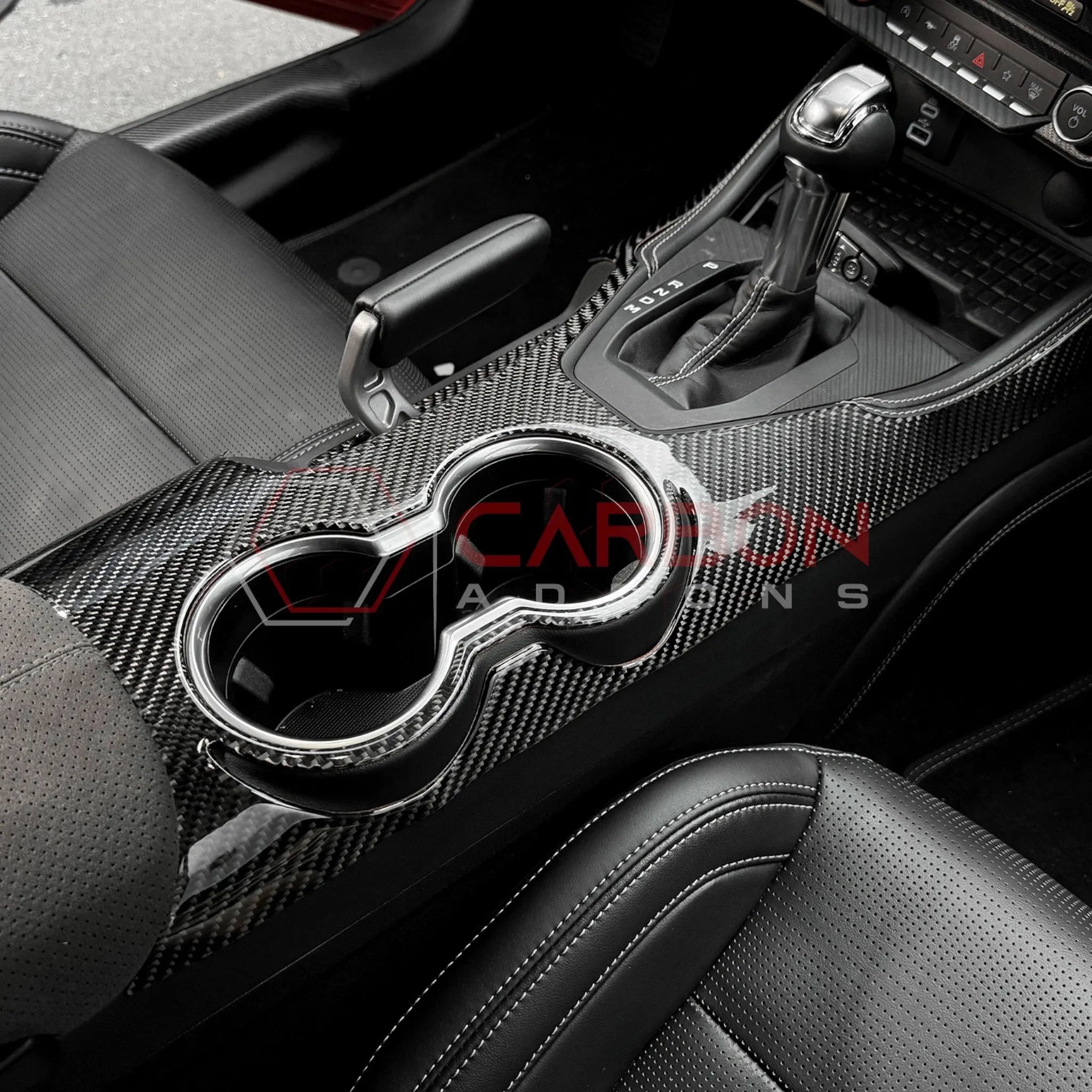 Real Carbon Fiber Center Console Overlay for 2024+ Ford Mustang