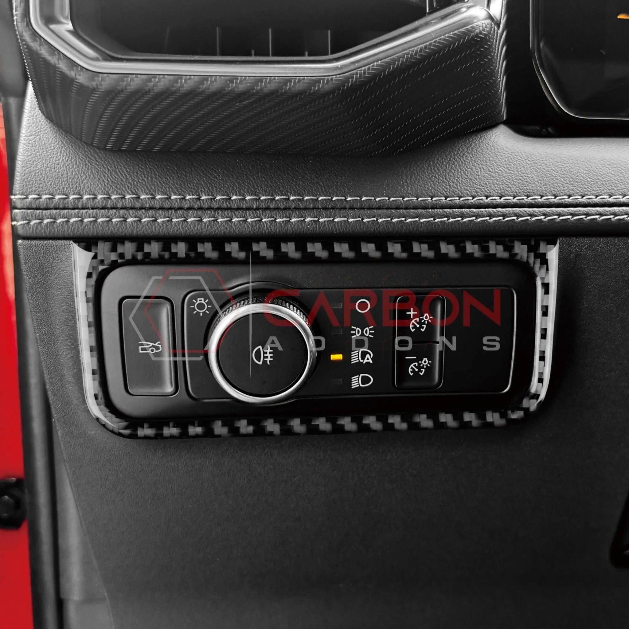 Real Carbon Fiber Headlight Control Outer Trim Overlay for 2024+ Ford Mustang