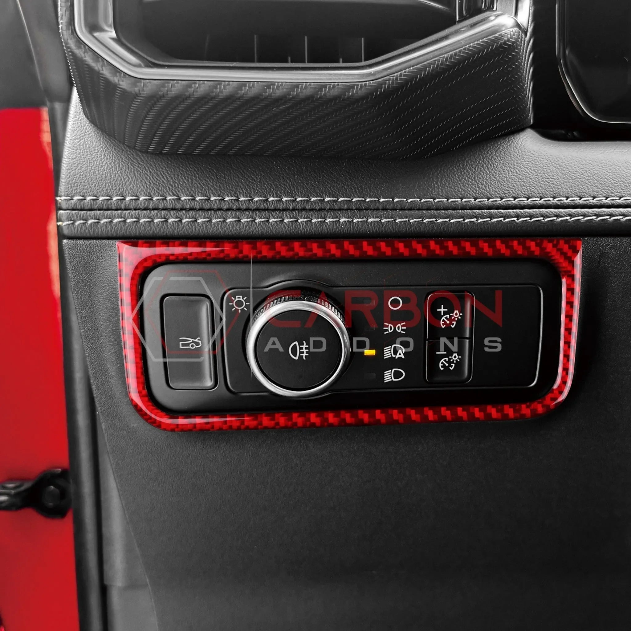 Real Carbon Fiber Headlight Control Outer Trim Overlay for 2024+ Ford Mustang
