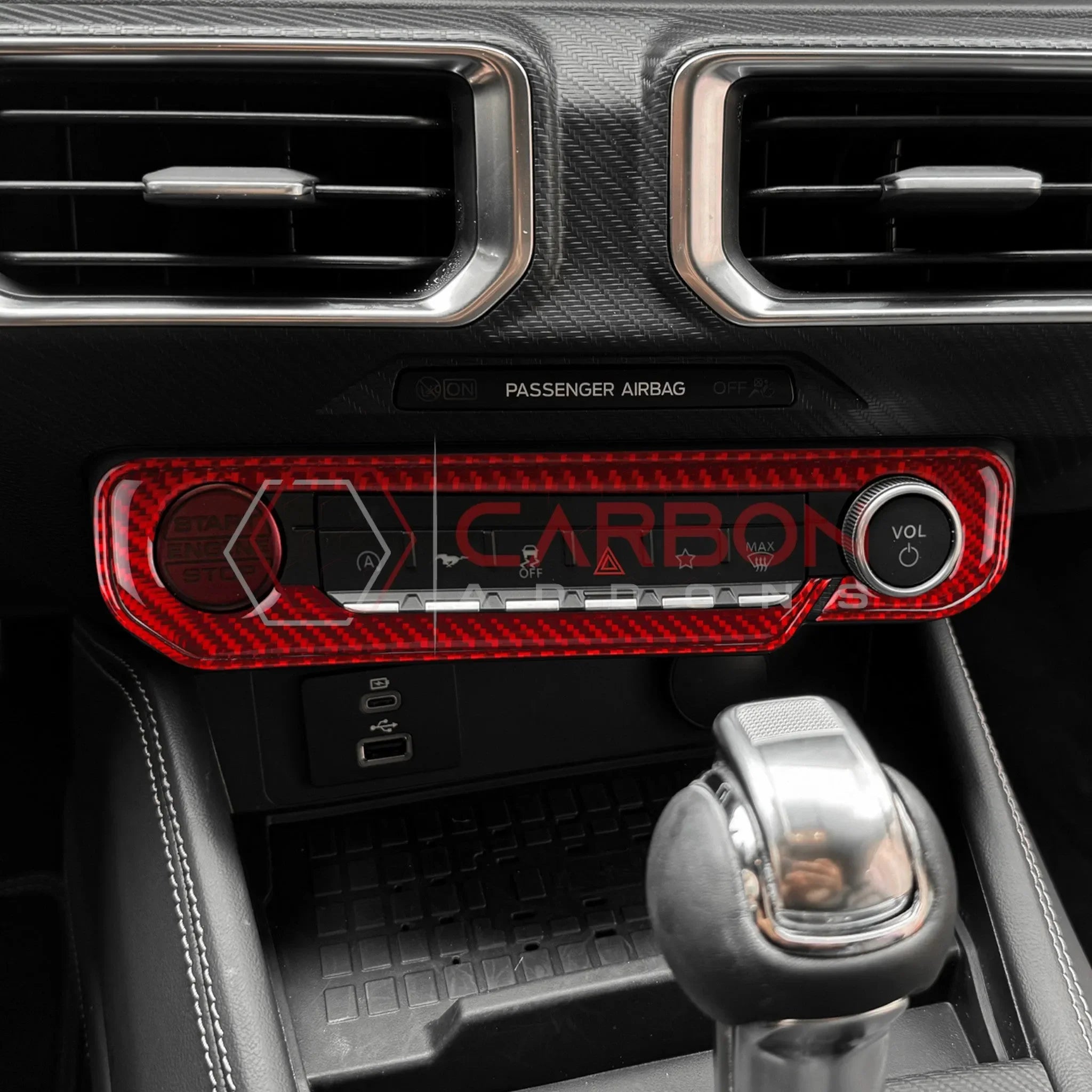 Real Carbon Fiber Start & Control Button Trim Overlay for 2024+ Ford Mustang