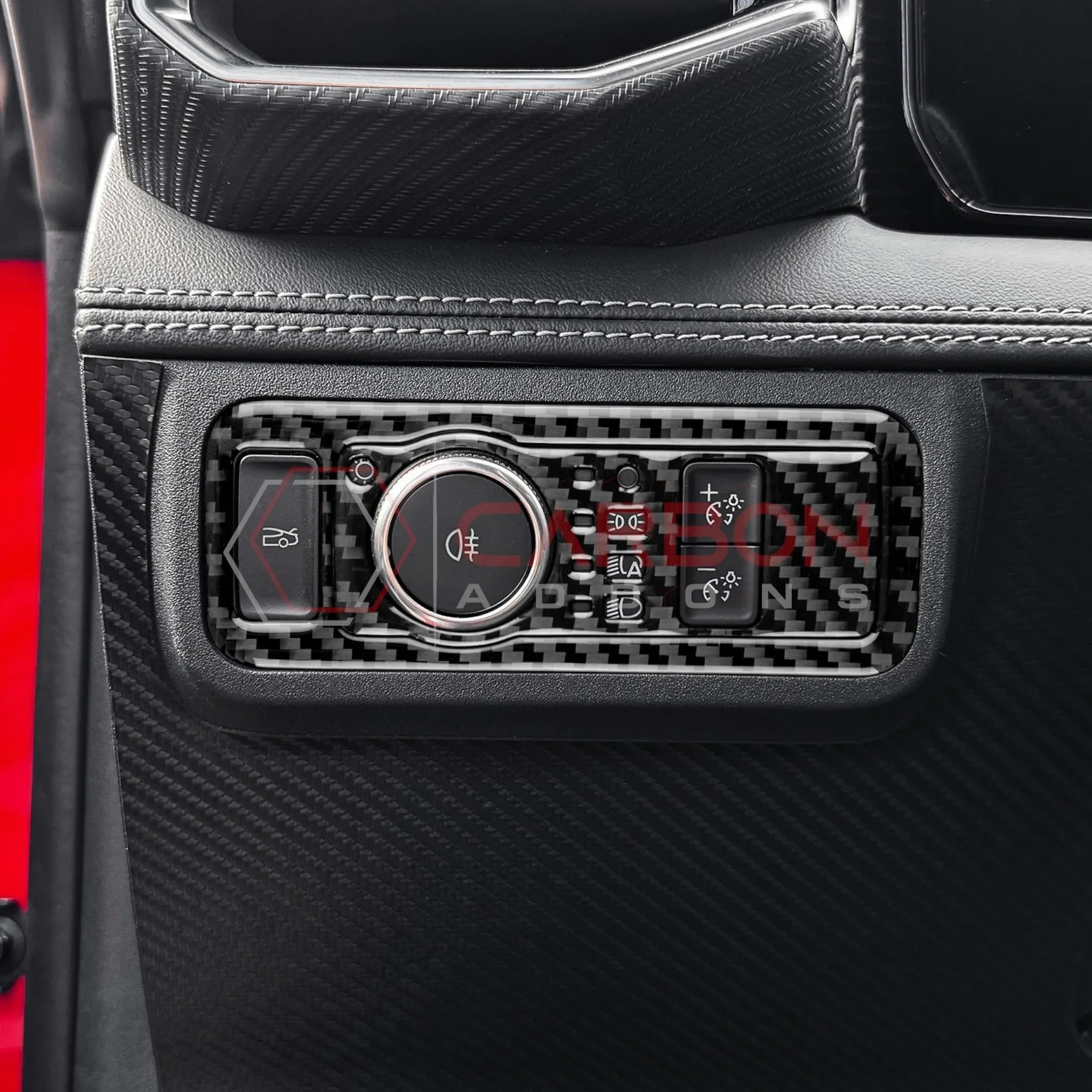 Real Carbon Fiber Headlight Control Trim Overlay for 2024+ Ford Mustang