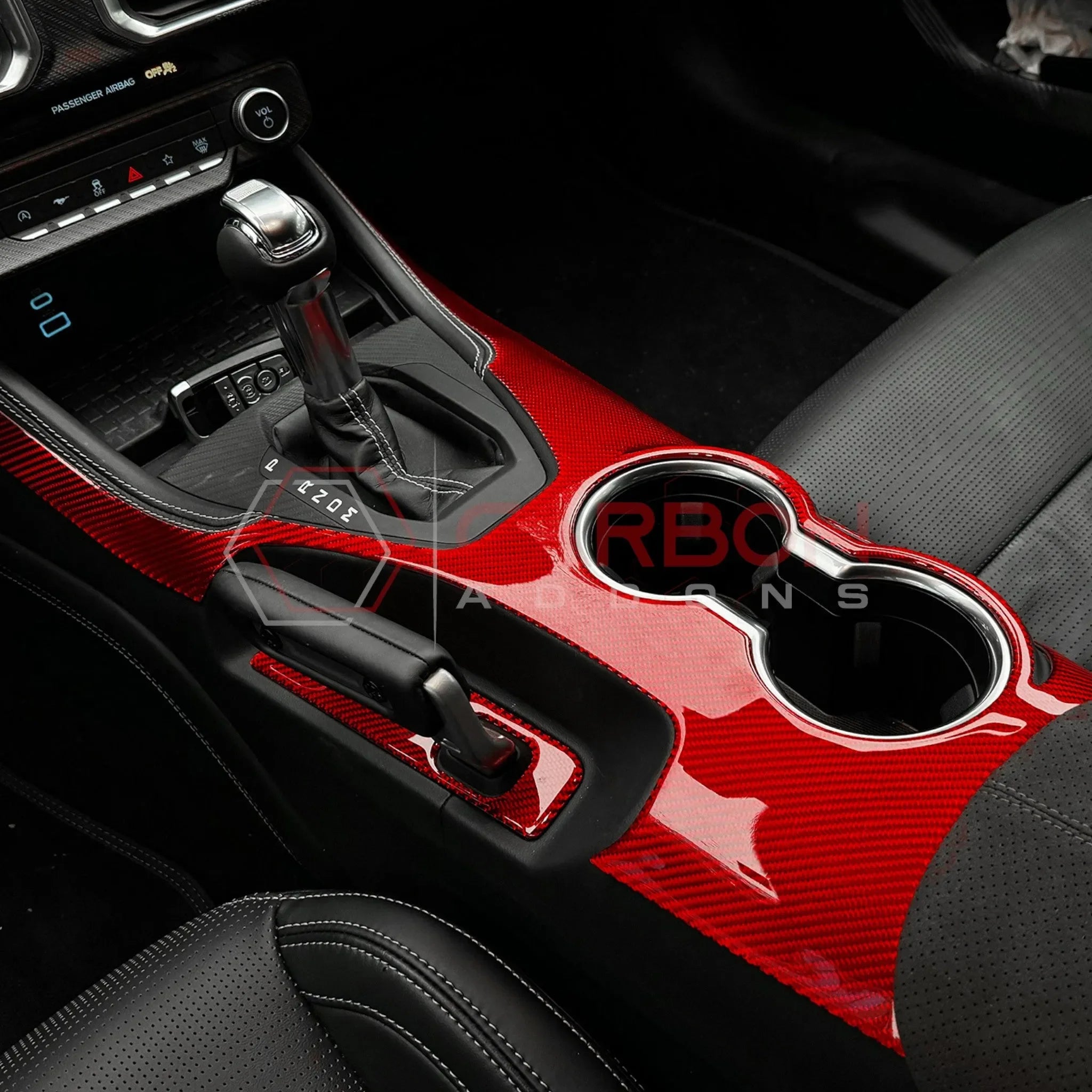 Real Carbon Fiber Center Console Overlay for 2024+ Ford Mustang