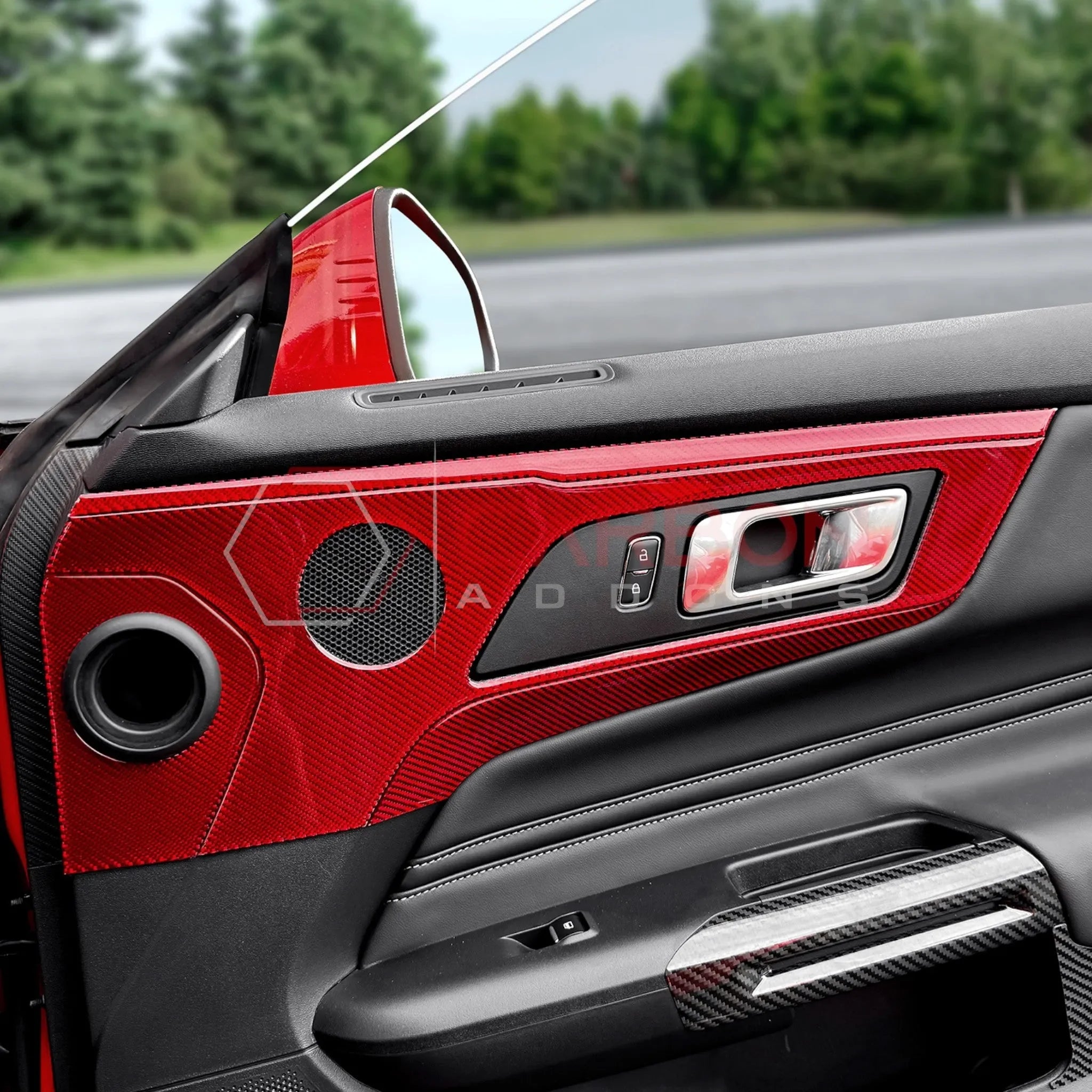 Real Carbon Fiber Door Handle & Speaker Panel Trim Overlay for 2024+ Ford Mustang