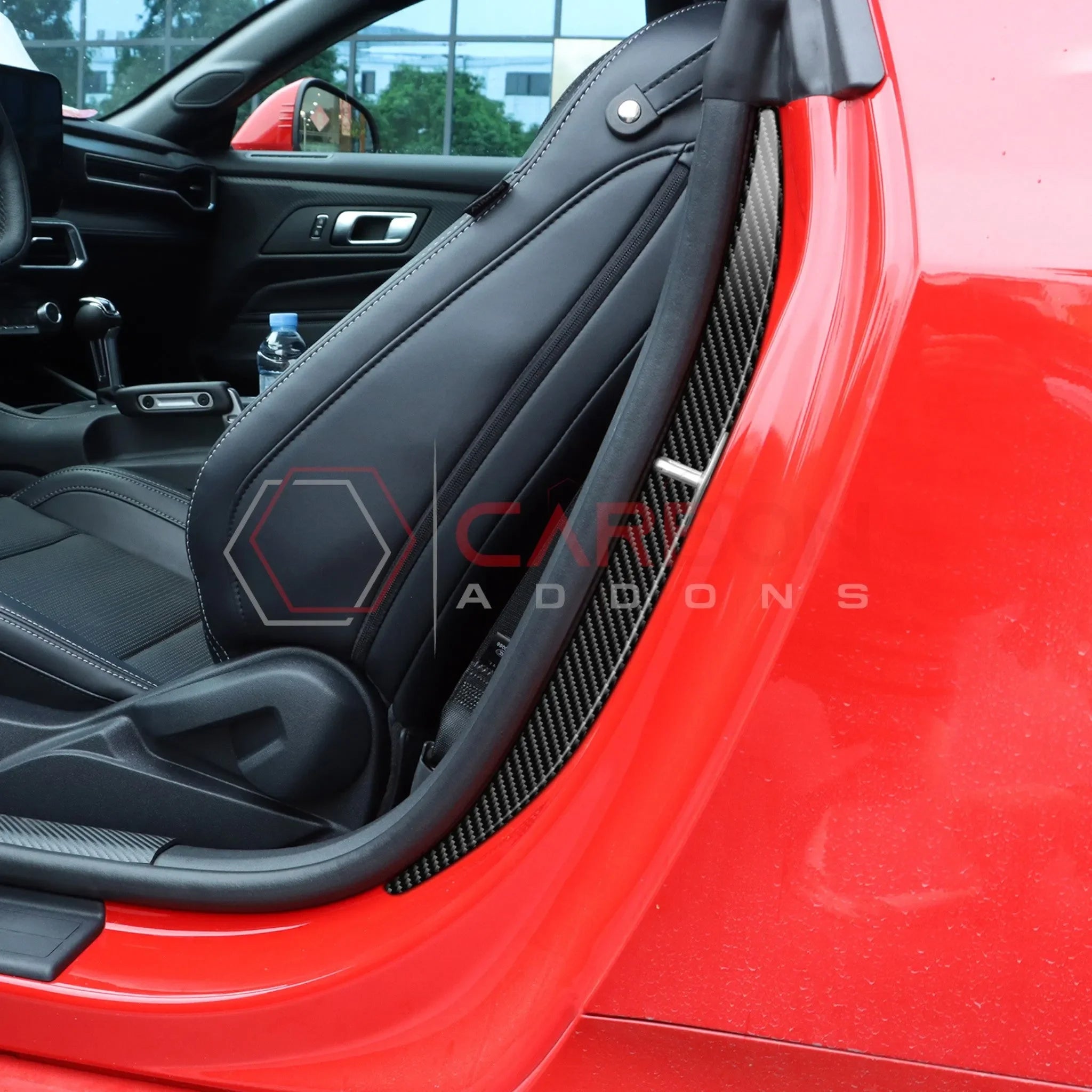 Real Carbon Fiber Door Jamb Trim Overlays for 2024+ Ford Mustang