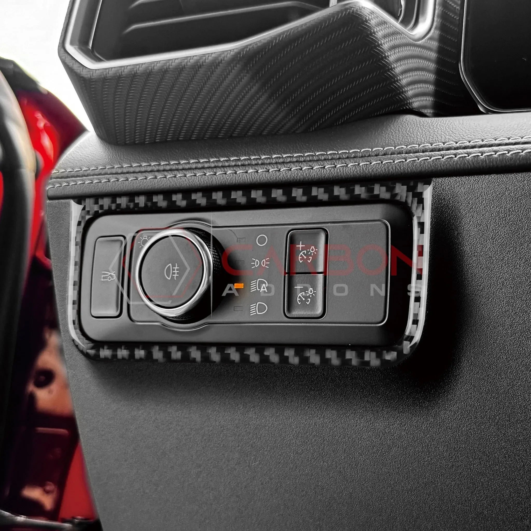Real Carbon Fiber Headlight Control Outer Trim Overlay for 2024+ Ford Mustang