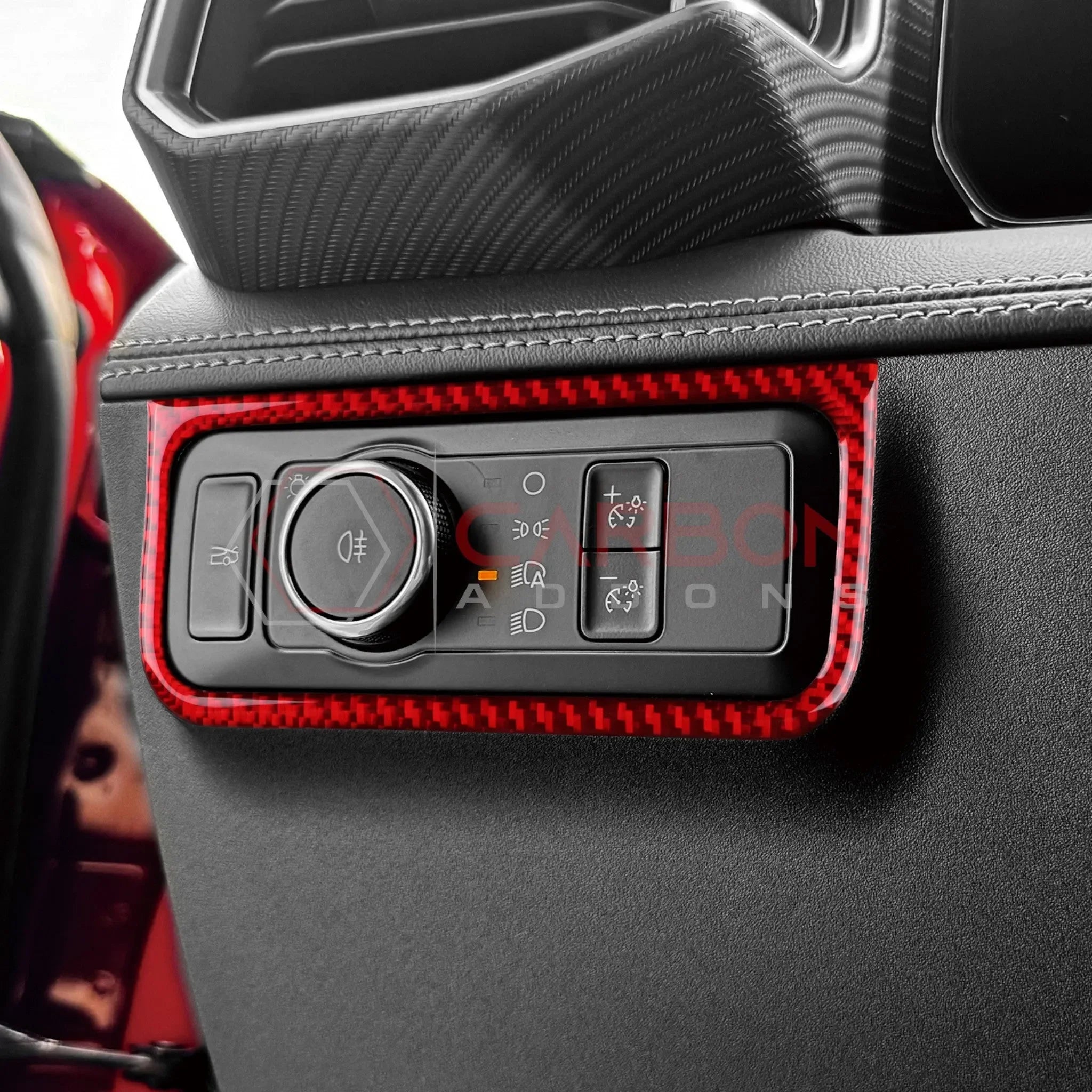 Real Carbon Fiber Headlight Control Outer Trim Overlay for 2024+ Ford Mustang