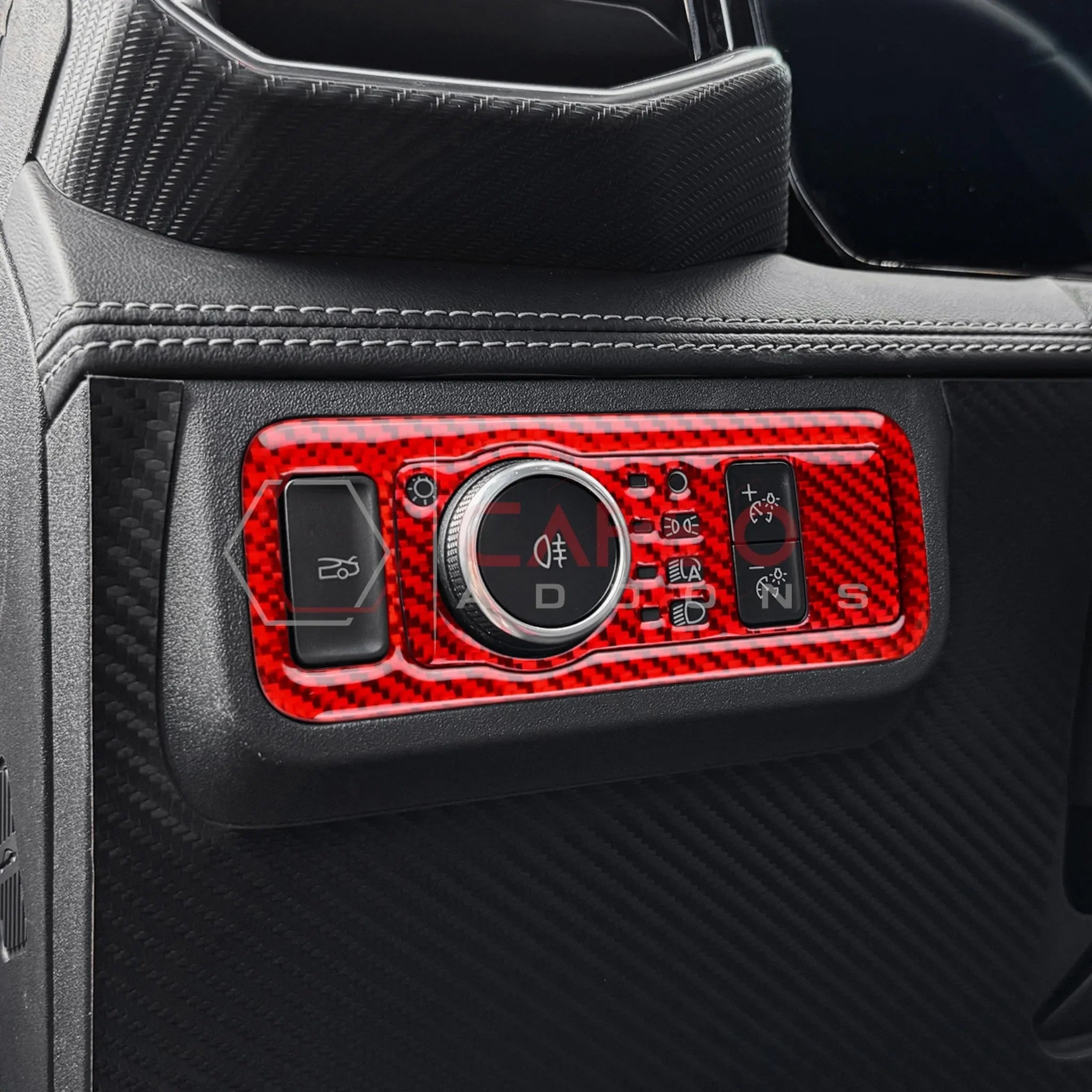 Real Carbon Fiber Headlight Control Trim Overlay for 2024+ Ford Mustang
