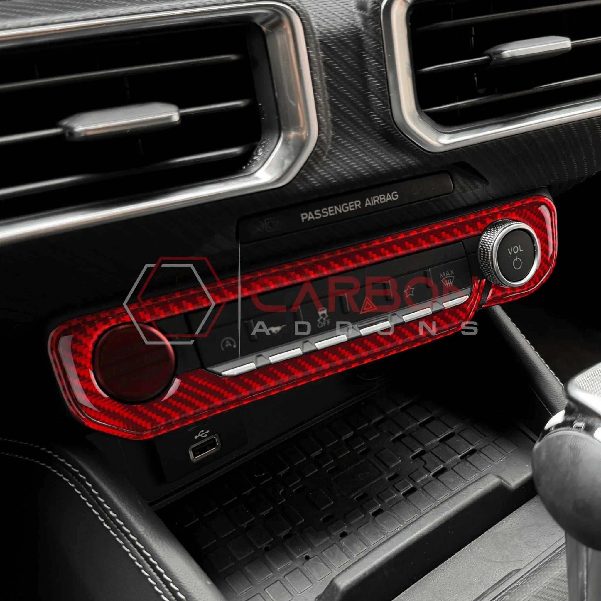 Real Carbon Fiber Start & Control Button Trim Overlay for 2024+ Ford Mustang