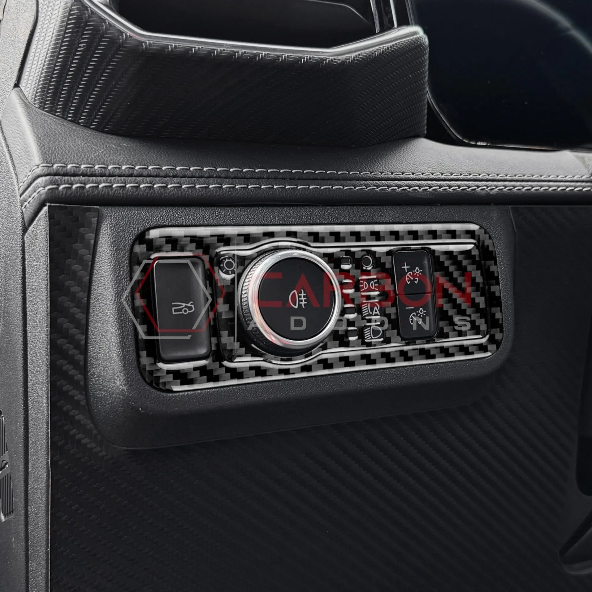 Real Carbon Fiber Headlight Control Trim Overlay for 2024+ Ford Mustang