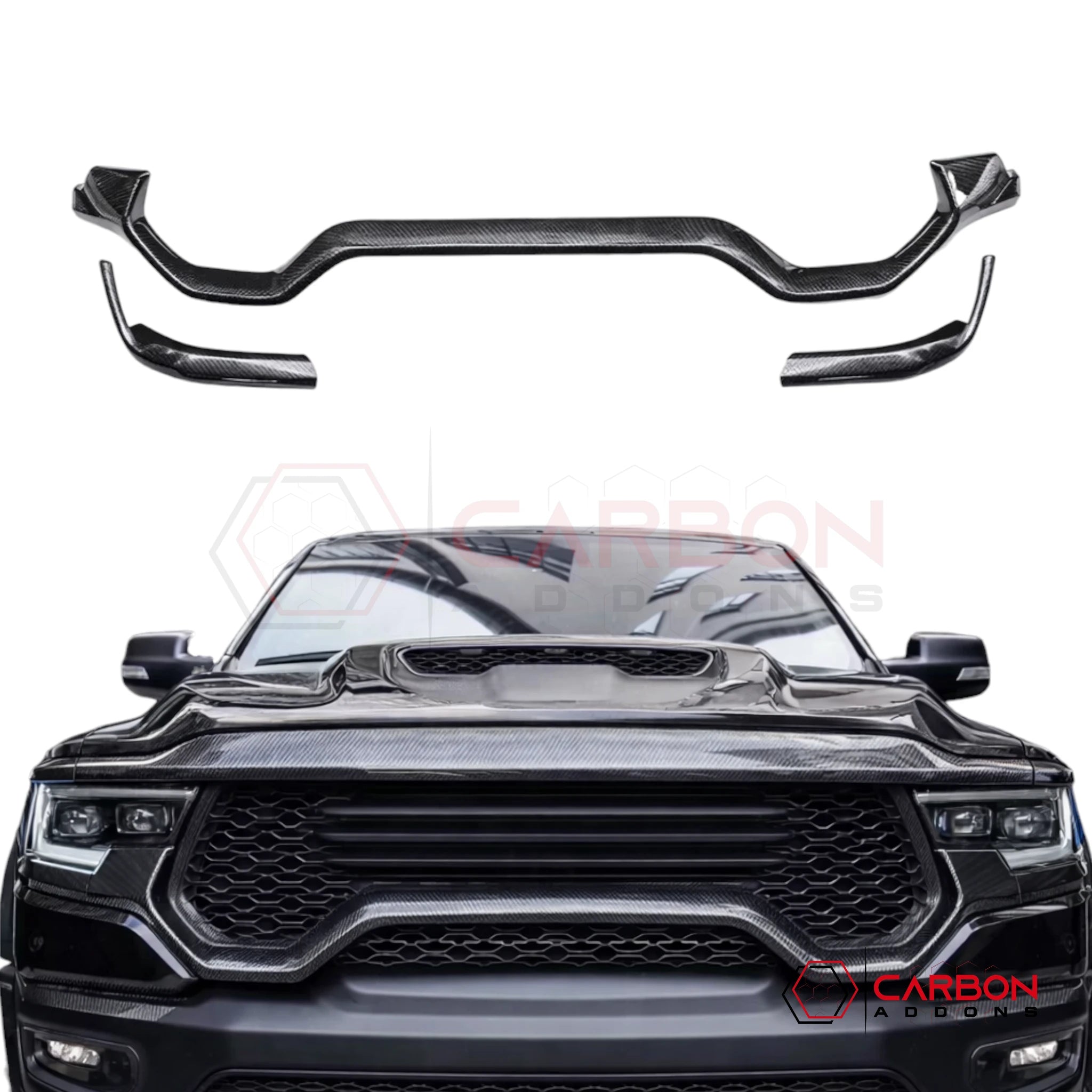 2021+ RAM TRX Real Carbon Fiber Front Lower Grille & Headlight Trim Cover