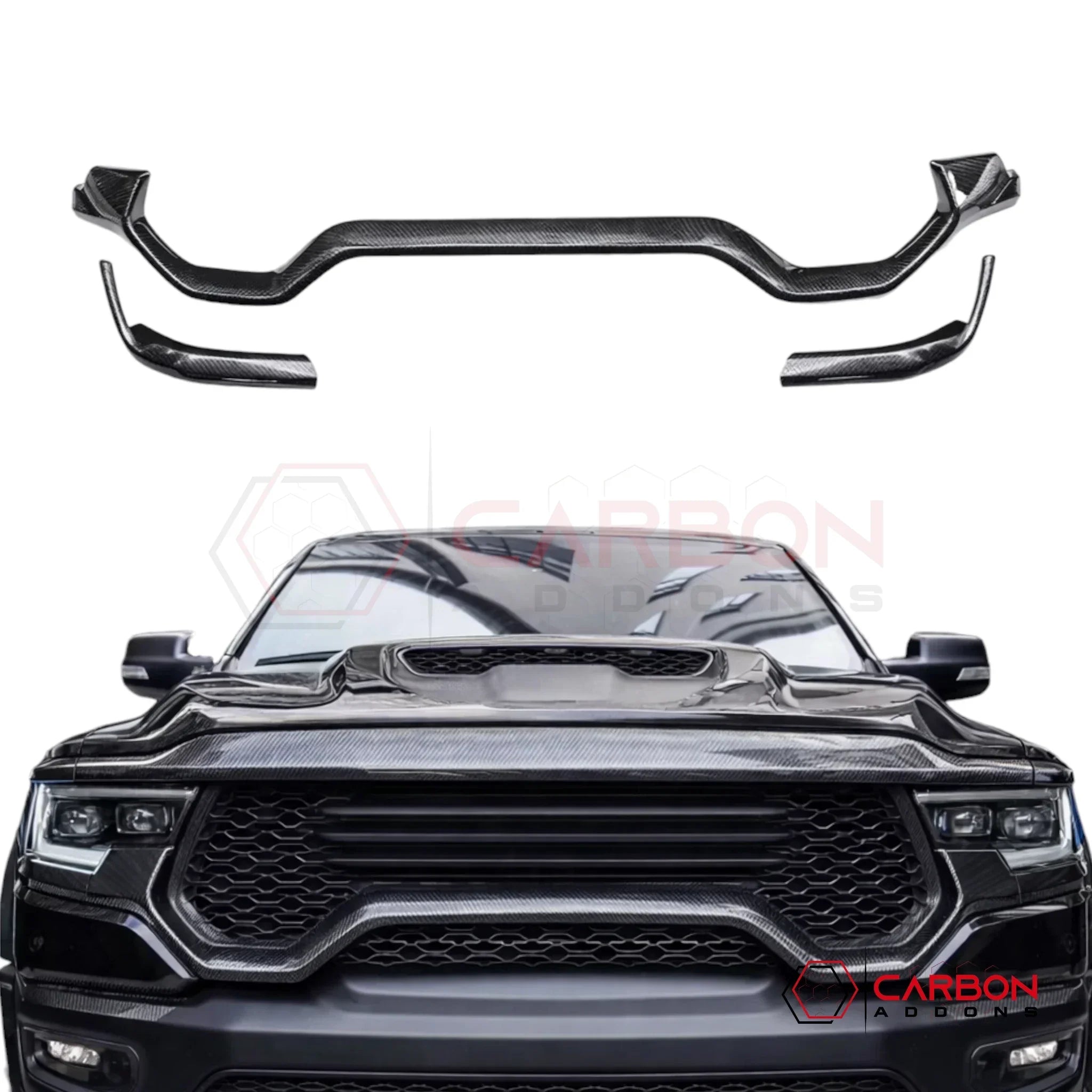 2021+ RAM TRX Real Carbon Fiber Front Lower Grille & Headlight Trim Cover