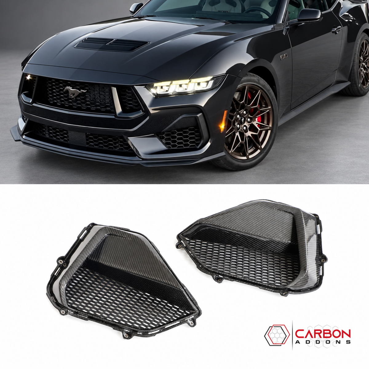 Real Carbon Fiber Lower Grille Bezels for 2024+ Ford Mustang GT