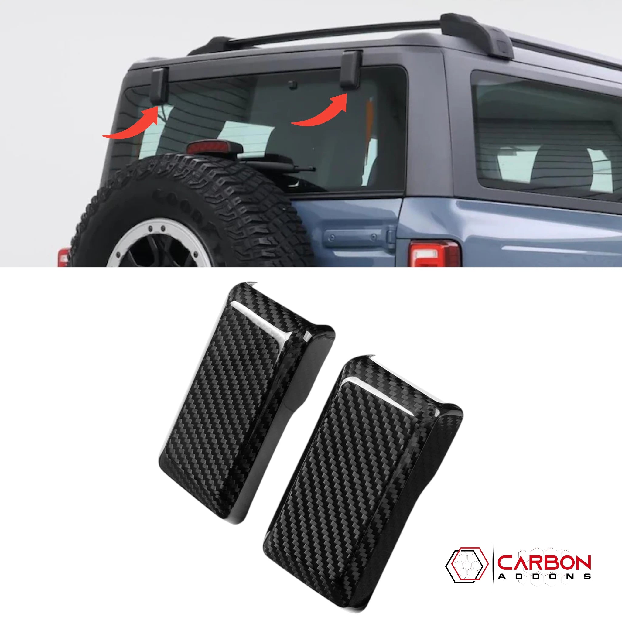 Real Carbon Fiber Rear Window Hinge Covers For 2021+ Ford Bronco (Glossy or Matte)