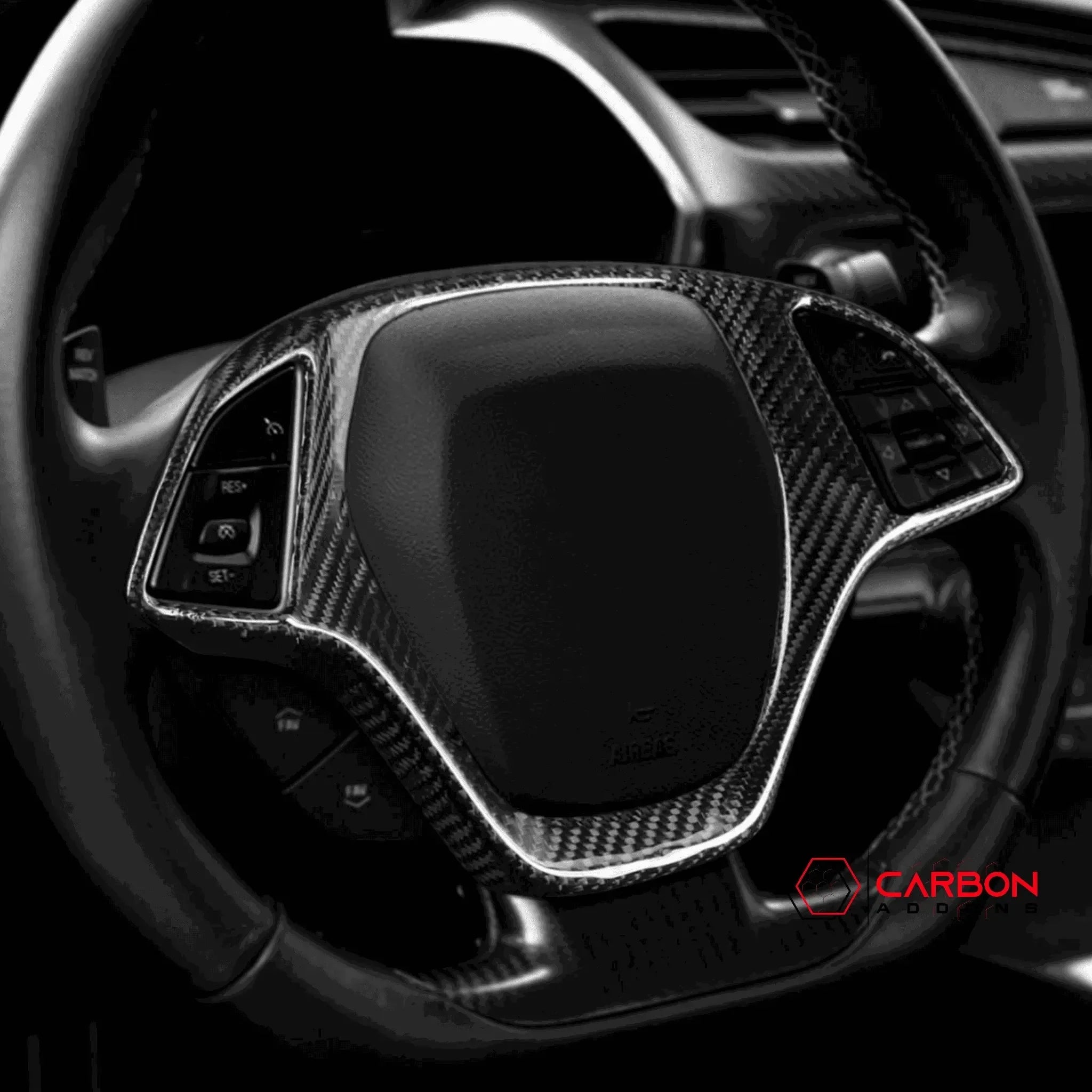 C7 Corvette 2014-2019 Carbon Fiber Steering Wheel Button Trim Cover - carbonaddons Carbon Fiber Parts, Accessories, Upgrades, Mods