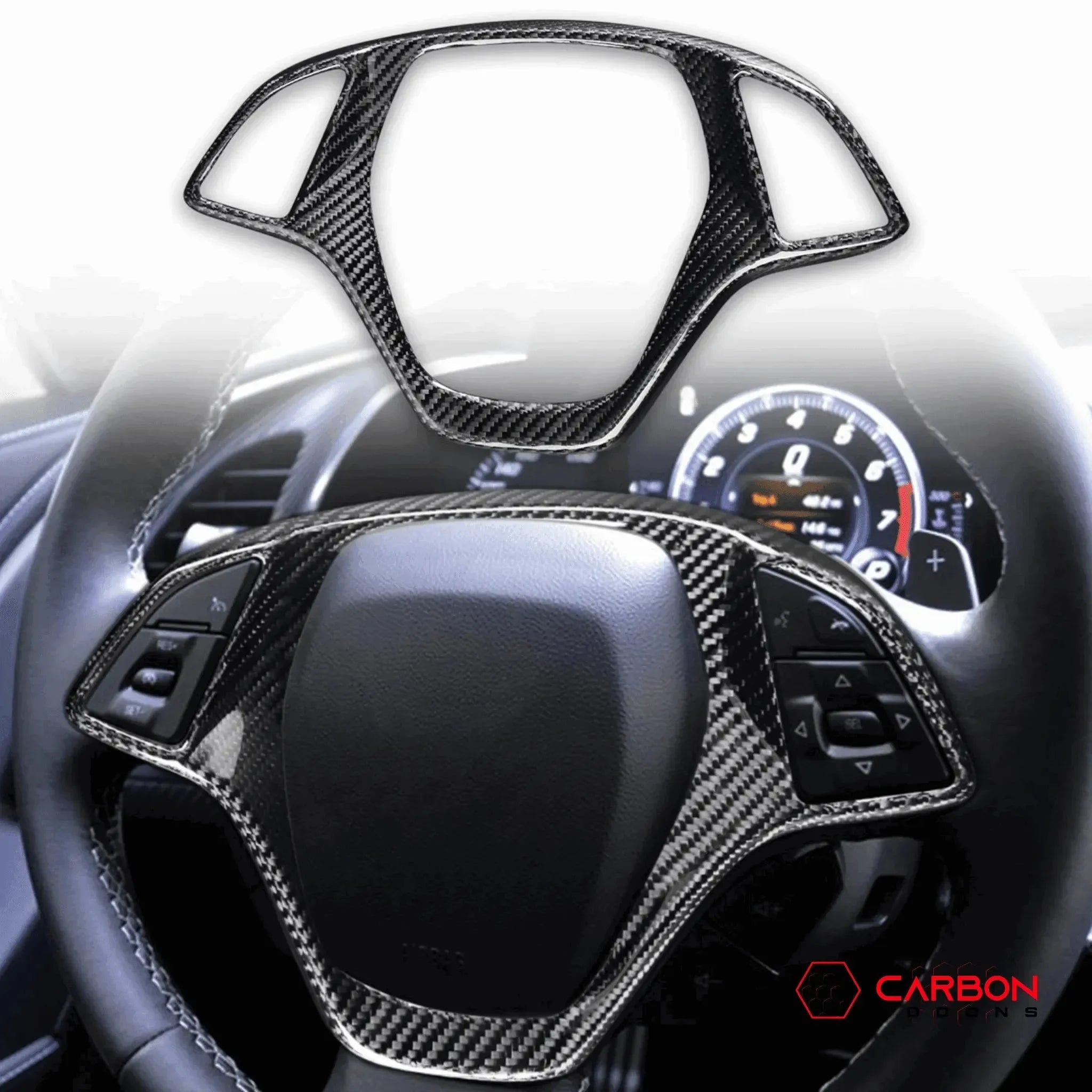 C7 Corvette 2014-2019 Carbon Fiber Steering Wheel Button Trim Cover - carbonaddons Carbon Fiber Parts, Accessories, Upgrades, Mods