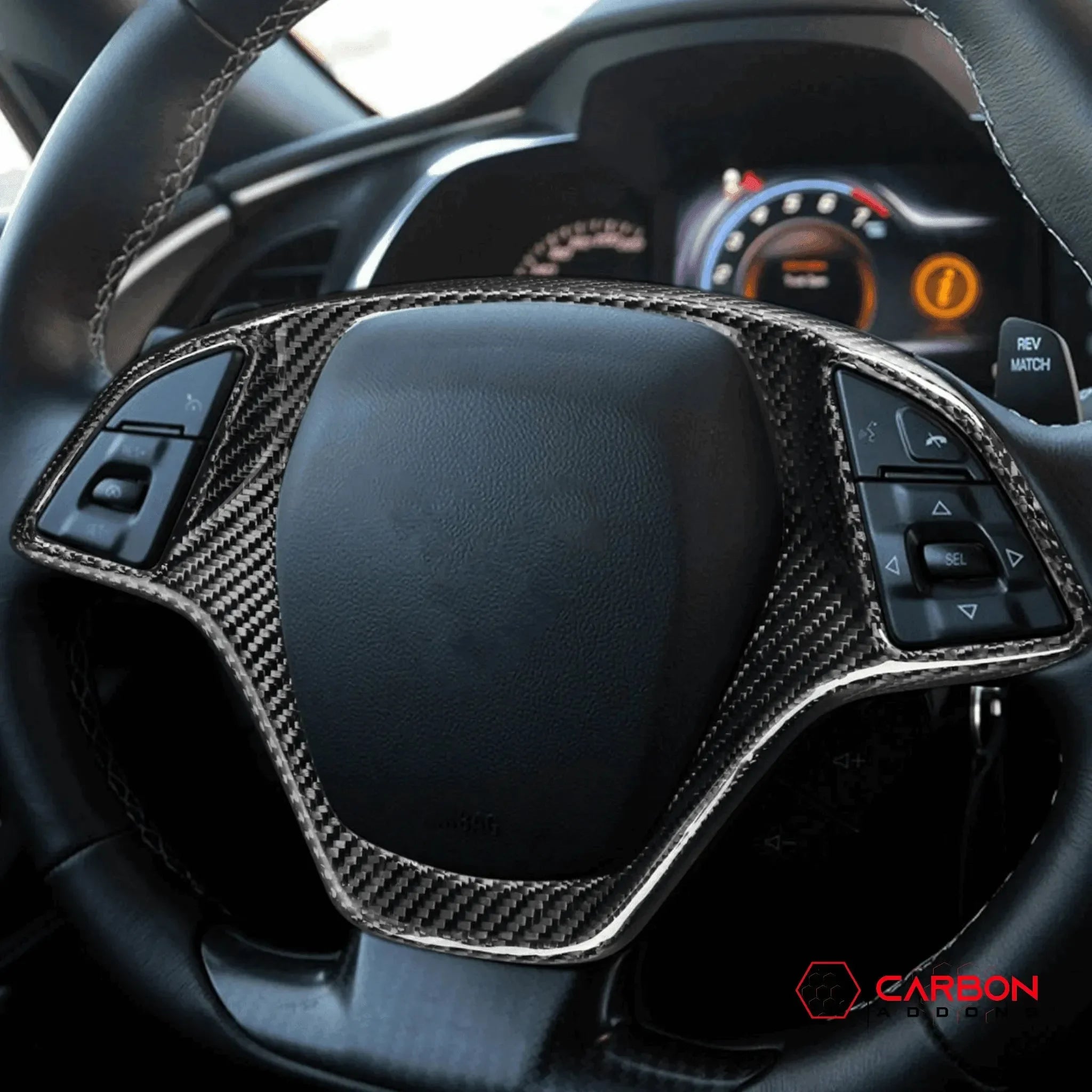 C7 Corvette 2014-2019 Carbon Fiber Steering Wheel Button Trim Cover - carbonaddons Carbon Fiber Parts, Accessories, Upgrades, Mods