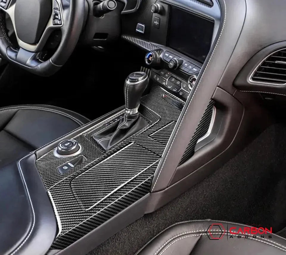 C7 Corvette 2014-2019 Center Console Carbon Fiber Overlay - carbonaddons Carbon Fiber Parts, Accessories, Upgrades, Mods