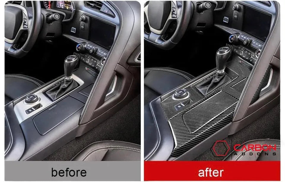 C7 Corvette 2014-2019 Center Console Carbon Fiber Overlay - carbonaddons Carbon Fiber Parts, Accessories, Upgrades, Mods