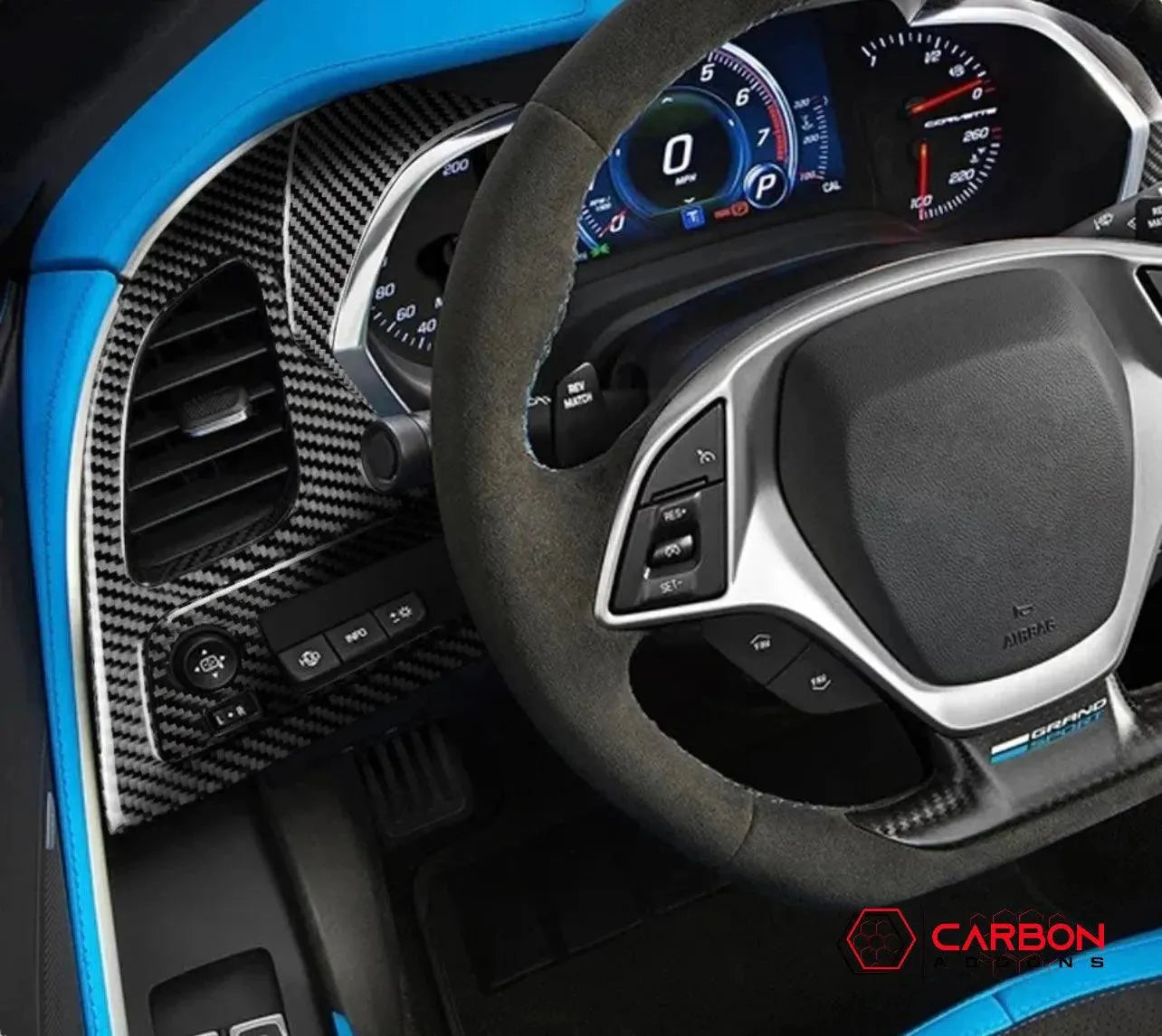 C7 Corvette 2014-2019 Driver Side Dashboard Carbon Fiber Overlay - carbonaddons Carbon Fiber Parts, Accessories, Upgrades, Mods