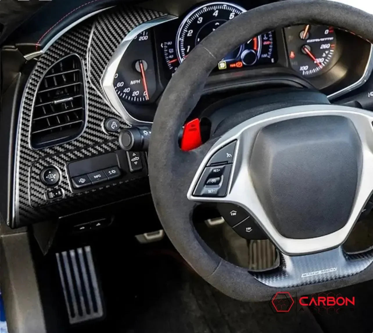 C7 Corvette 2014-2019 Driver Side Dashboard Carbon Fiber Overlay - carbonaddons Carbon Fiber Parts, Accessories, Upgrades, Mods