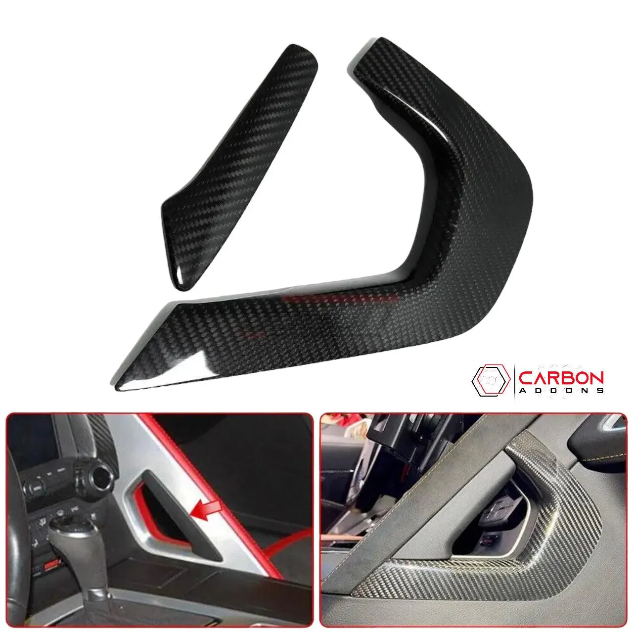 C7 Corvette 2014-2029 Carbon Fiber Center Console Handle Trim Covers - carbonaddons Carbon Fiber Parts, Accessories, Upgrades, Mods