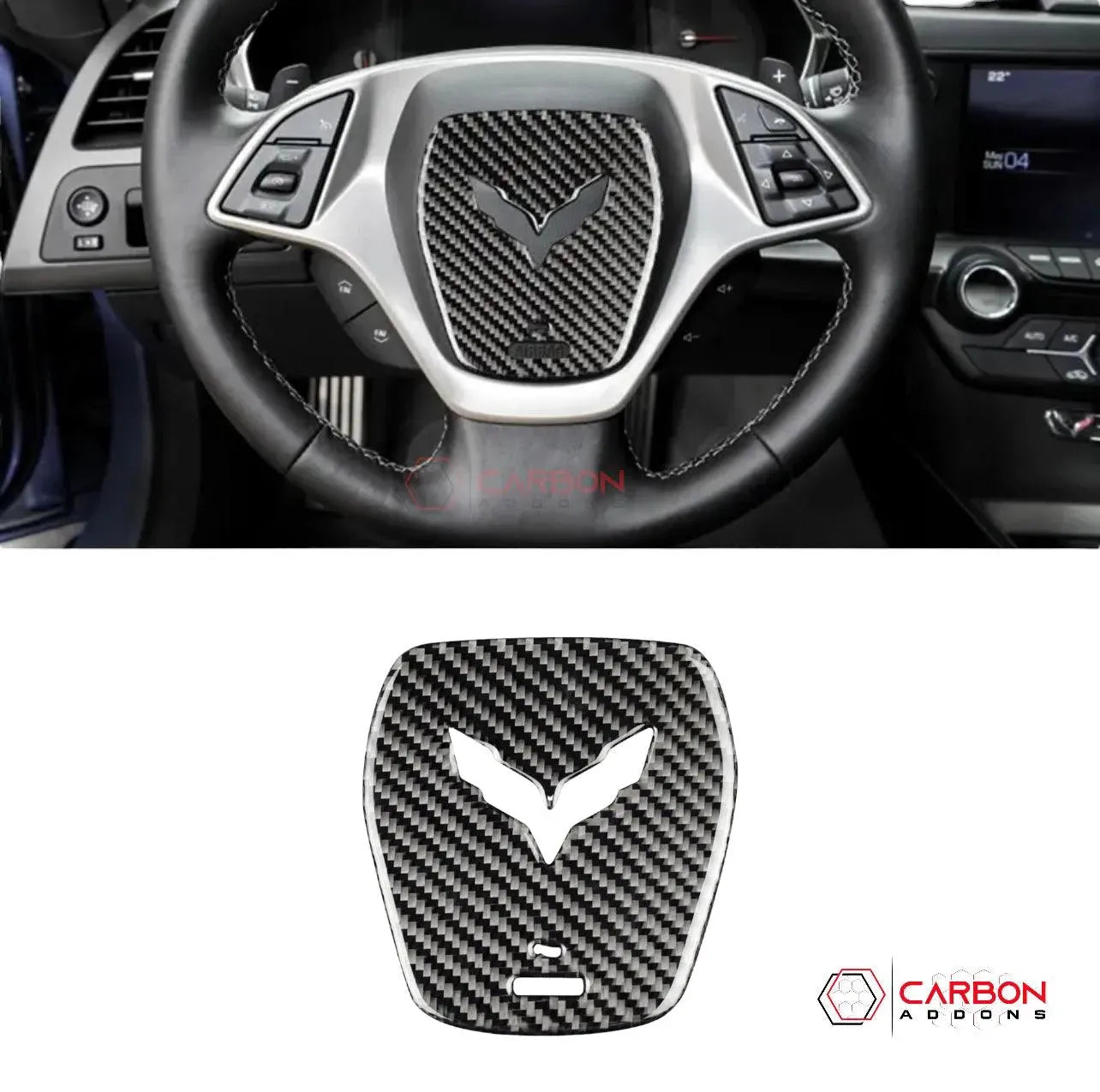 C7 Corvette Carbon Fiber Center Steering Wheel Overlay 2014-2019 - carbonaddons Carbon Fiber Parts, Accessories, Upgrades, Mods