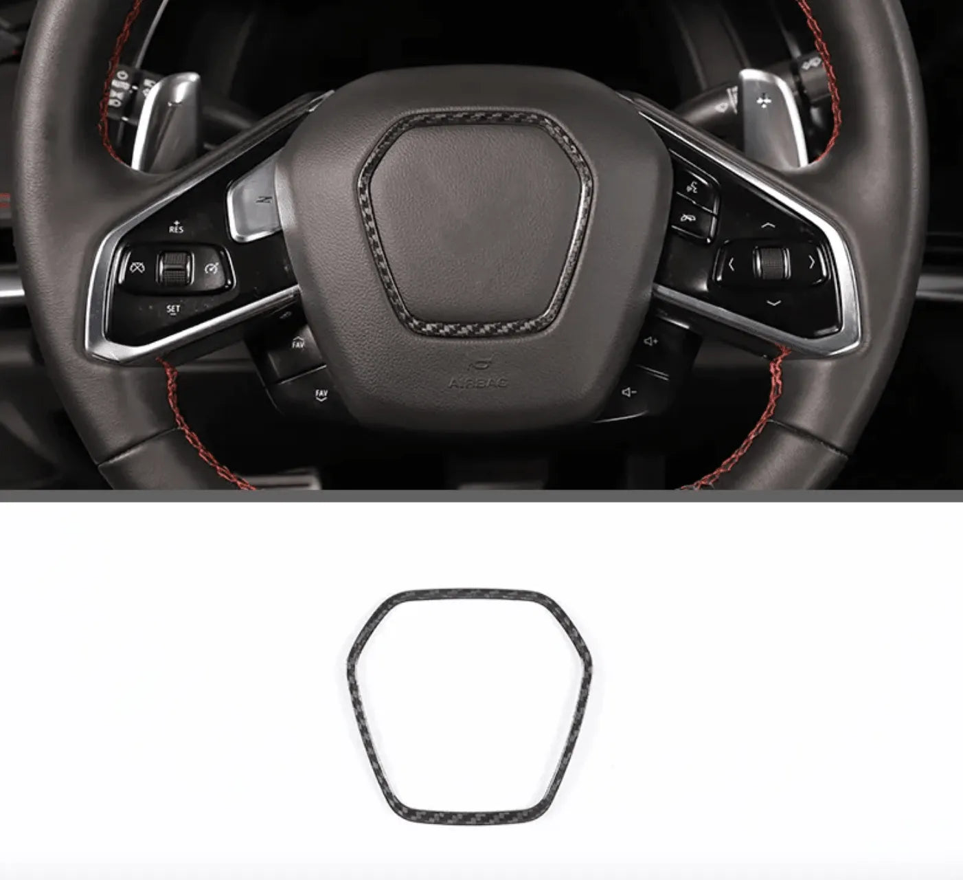 C8 2020+ Corvette Carbon Fiber Steering Wheel Airbag Chrome Trim Delete Cover - carbonaddons Carbon Fiber Parts, Accessories, Upgrades, Mods