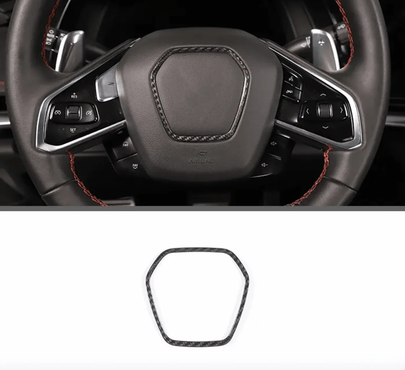 C8 2020+ Corvette Carbon Fiber Steering Wheel Airbag Chrome Trim Delete Cover - carbonaddons Carbon Fiber Parts, Accessories, Upgrades, Mods