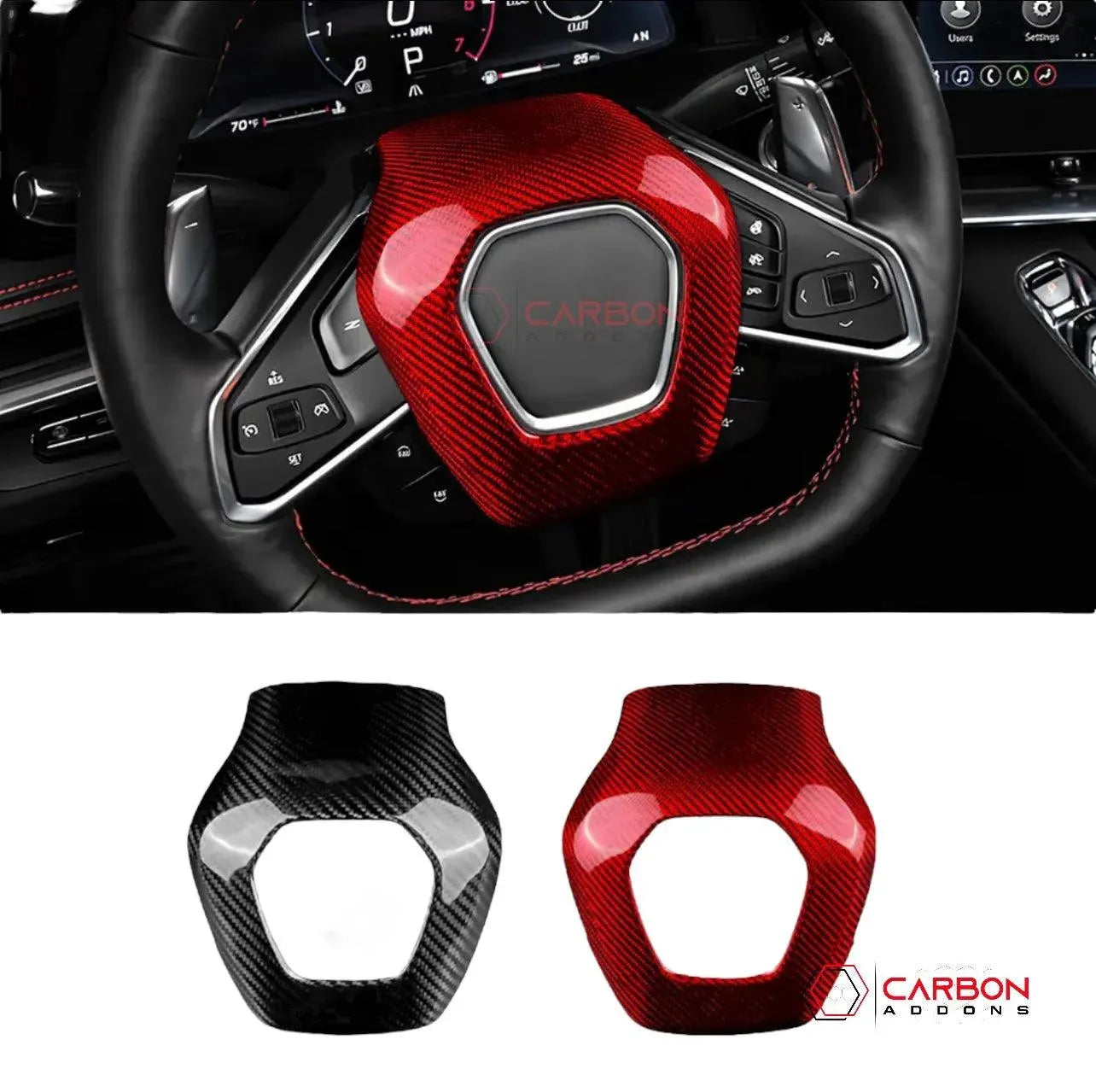 C8 2020+ Corvette Steering Wheel Carbon Fiber Airbag Cover - carbonaddons Carbon Fiber Parts, Accessories, Upgrades, Mods