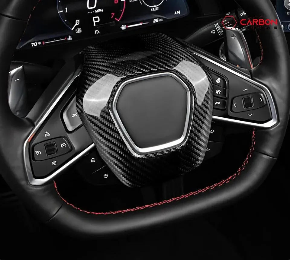 C8 2020+ Corvette Steering Wheel Carbon Fiber Airbag Cover - carbonaddons Carbon Fiber Parts, Accessories, Upgrades, Mods