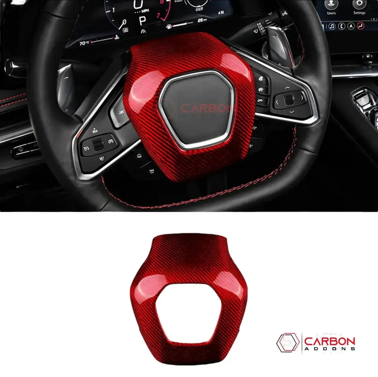 C8 2020+ Corvette Steering Wheel Carbon Fiber Airbag Cover - carbonaddons Carbon Fiber Parts, Accessories, Upgrades, Mods
