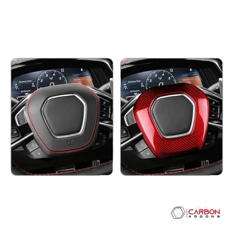 C8 2020+ Corvette Steering Wheel Carbon Fiber Airbag Cover - carbonaddons Carbon Fiber Parts, Accessories, Upgrades, Mods