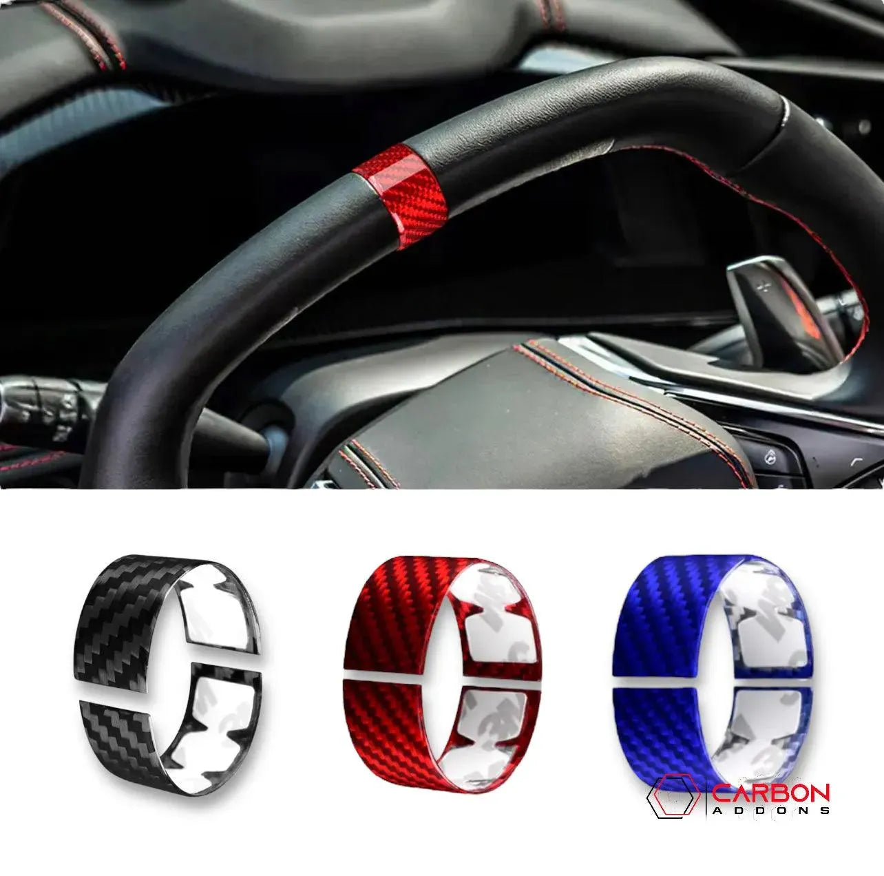 C8 2020+ Corvette Steering Wheel Racing Stripe Carbon Fiber Covers - carbonaddons Carbon Fiber Parts, Accessories, Upgrades, Mods