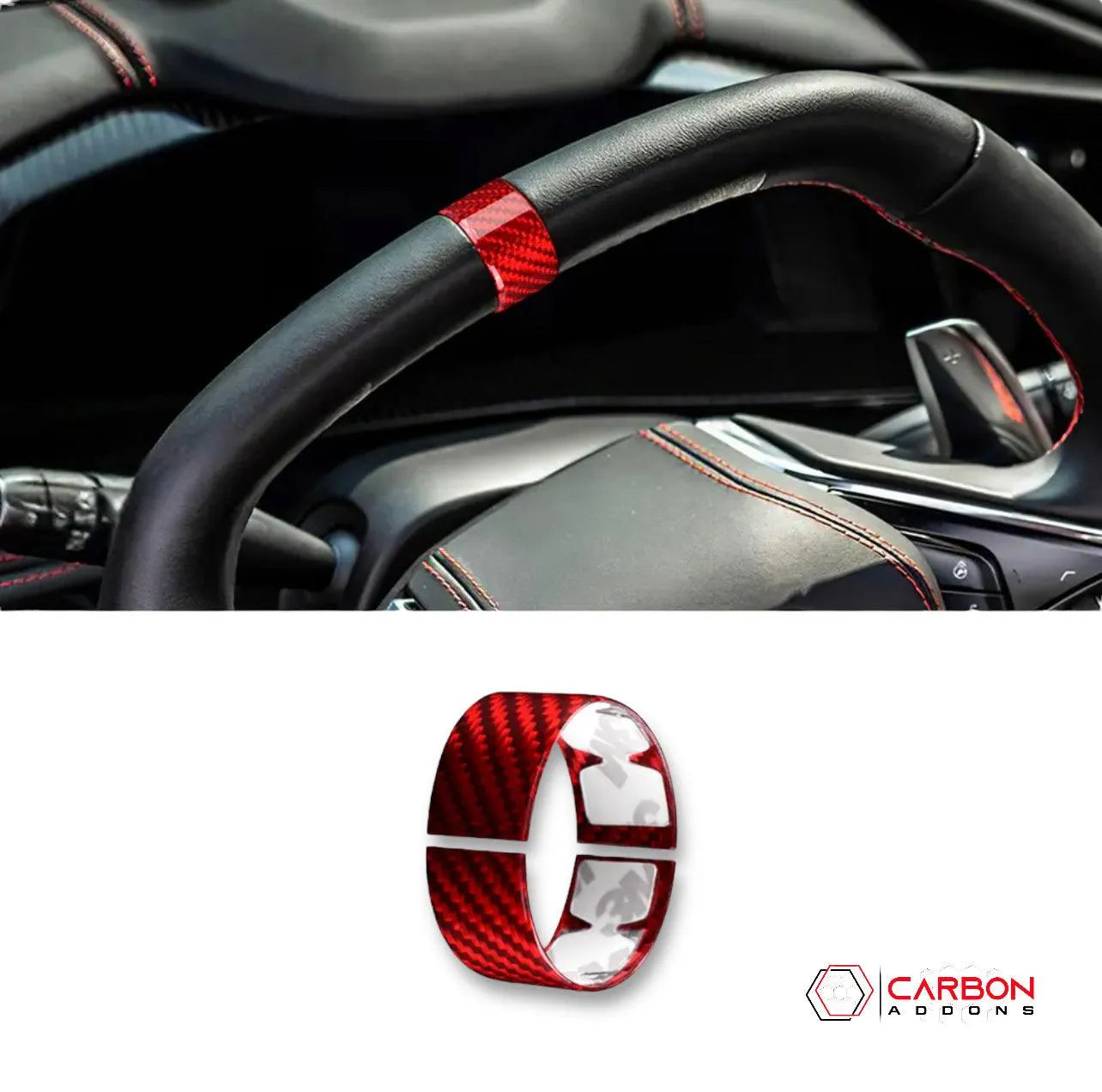 C8 2020+ Corvette Steering Wheel Racing Stripe Carbon Fiber Covers - carbonaddons Carbon Fiber Parts, Accessories, Upgrades, Mods