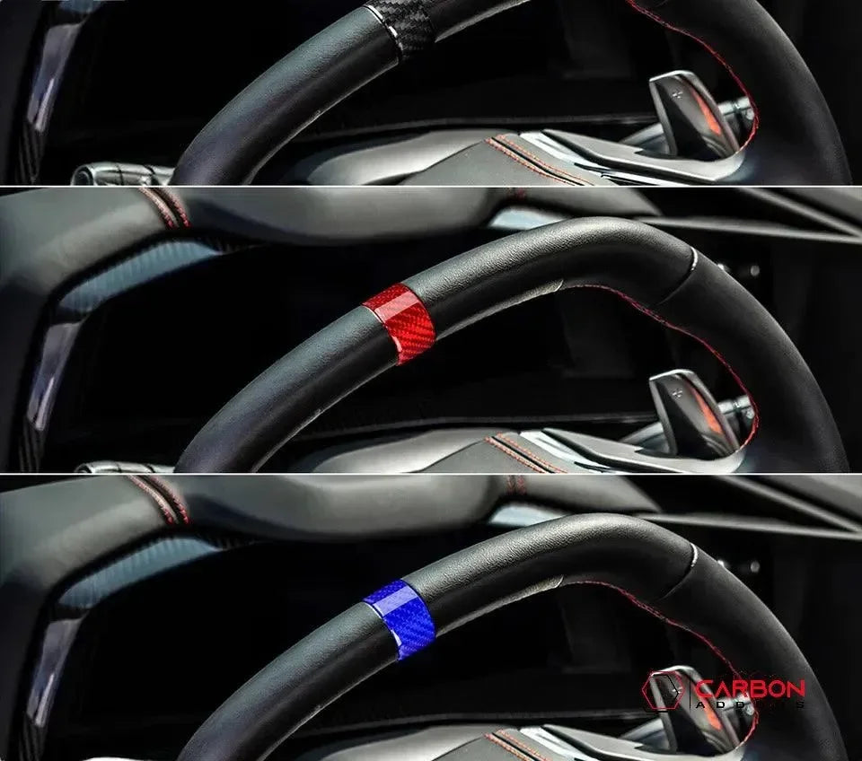 C8 2020+ Corvette Steering Wheel Racing Stripe Carbon Fiber Covers - carbonaddons Carbon Fiber Parts, Accessories, Upgrades, Mods