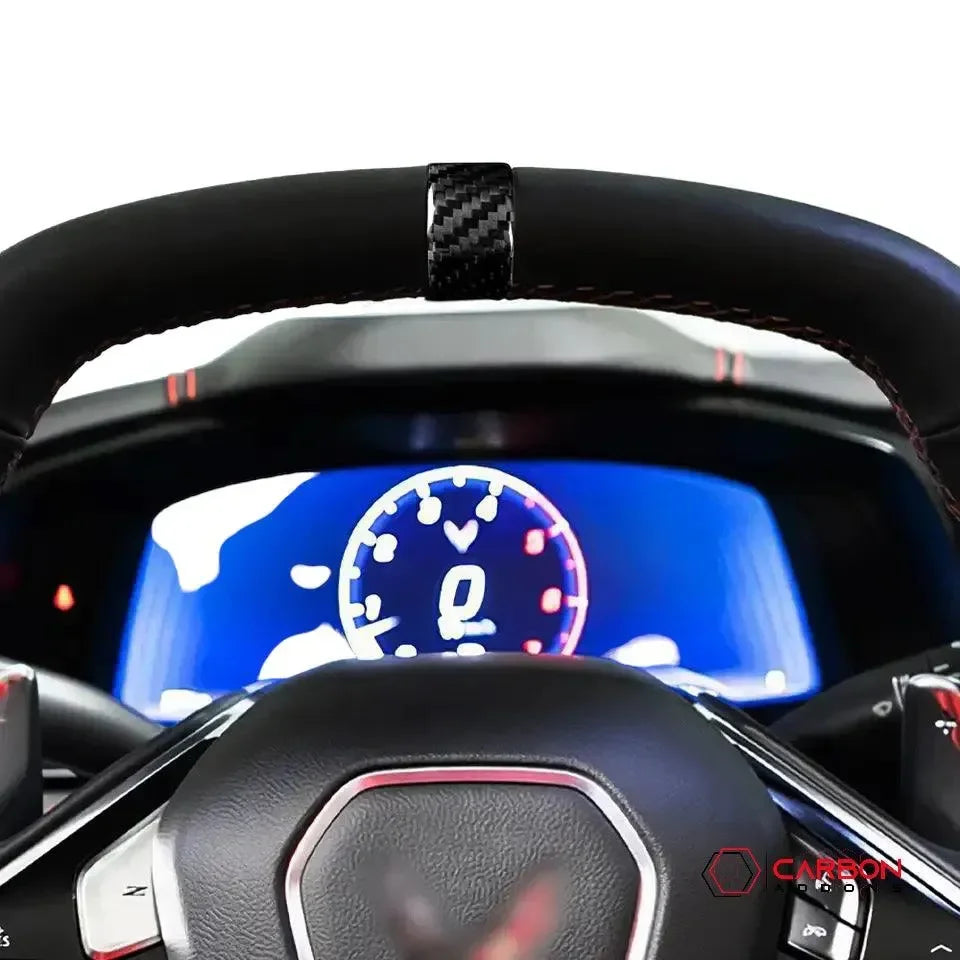 C8 2020+ Corvette Steering Wheel Racing Stripe Carbon Fiber Covers - carbonaddons Carbon Fiber Parts, Accessories, Upgrades, Mods