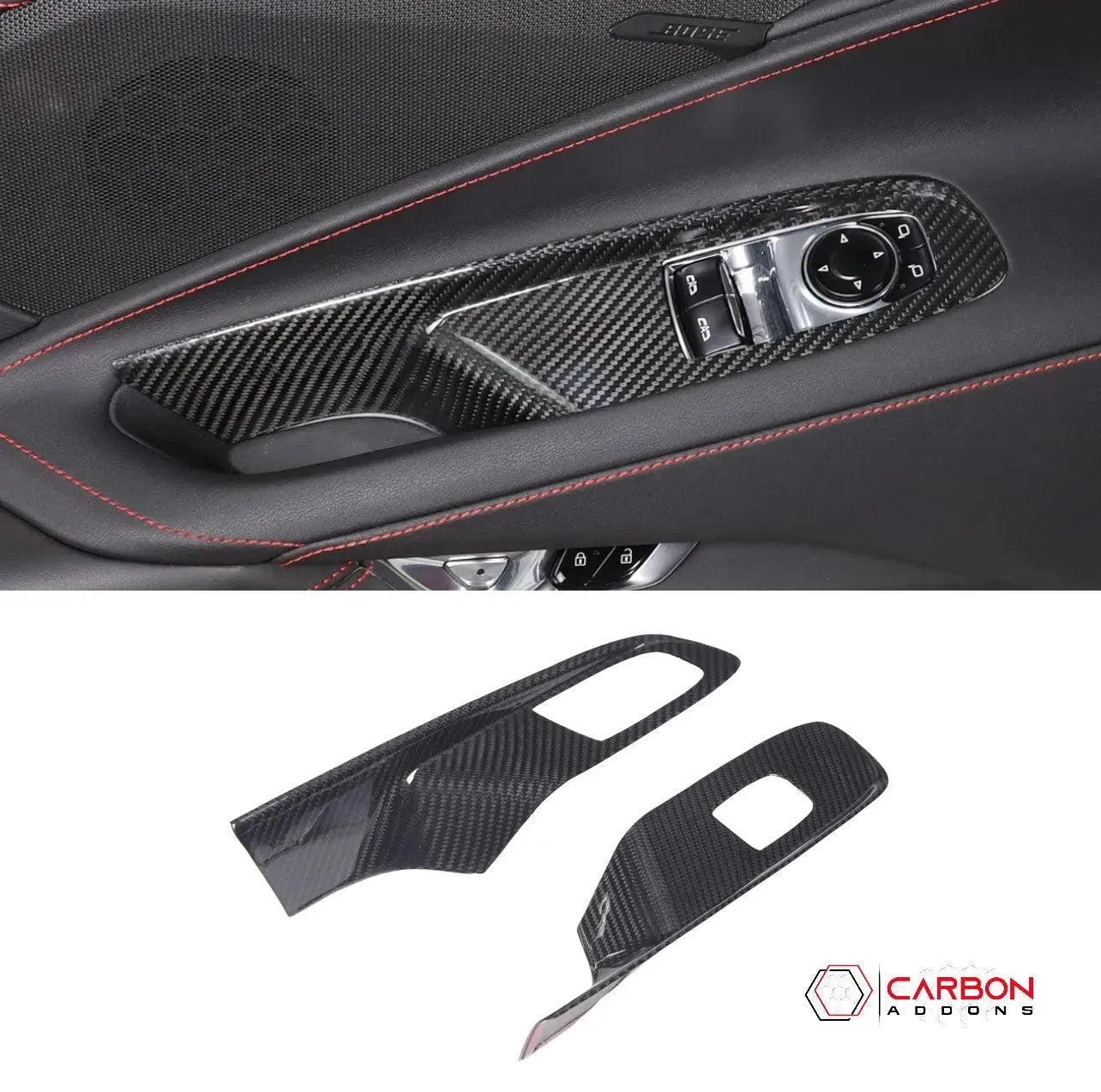 C8 Corvette 2020+ Real Carbon Fiber Window Switch Trim Cover - carbonaddons Carbon Fiber Parts, Accessories, Upgrades, Mods