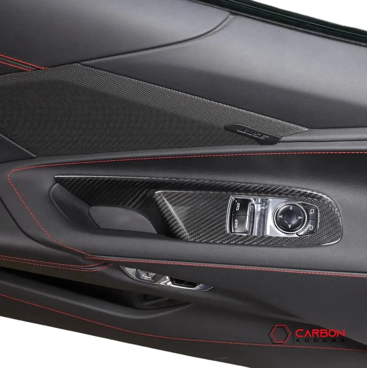 C8 Corvette 2020+ Real Carbon Fiber Window Switch Trim Cover - carbonaddons Carbon Fiber Parts, Accessories, Upgrades, Mods