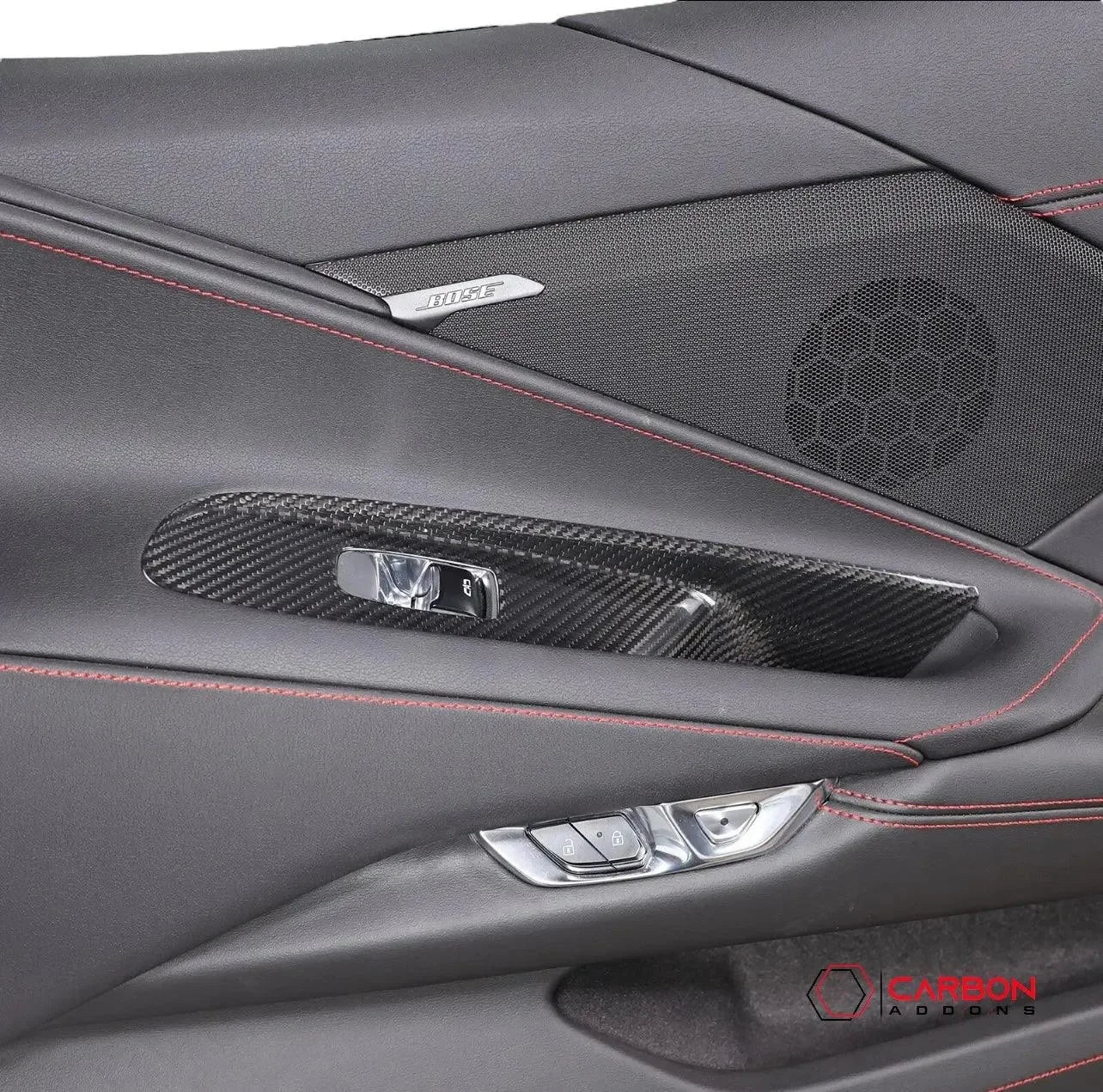 C8 Corvette 2020+ Real Carbon Fiber Window Switch Trim Cover - carbonaddons Carbon Fiber Parts, Accessories, Upgrades, Mods