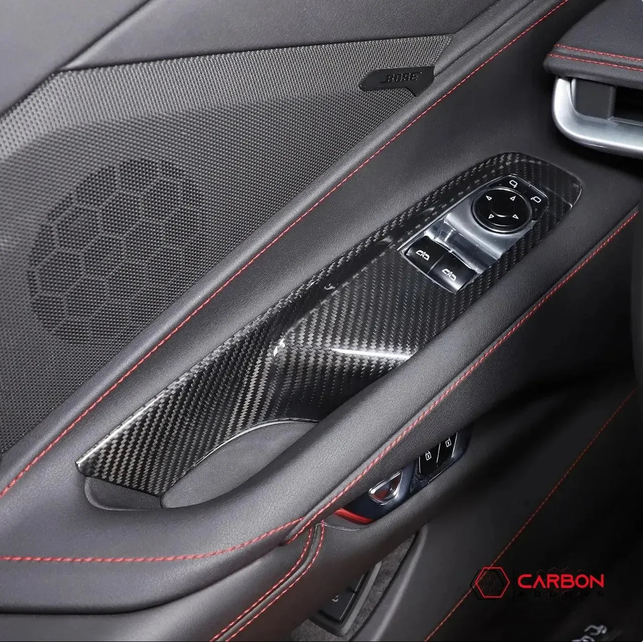 C8 Corvette 2020+ Real Carbon Fiber Window Switch Trim Cover - carbonaddons Carbon Fiber Parts, Accessories, Upgrades, Mods