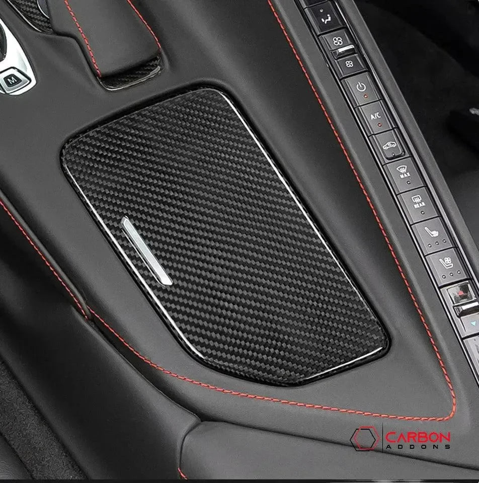 C8 Corvette Carbon Fiber Center Console Cup Holder Lid Cover - carbonaddons Carbon Fiber Parts, Accessories, Upgrades, Mods