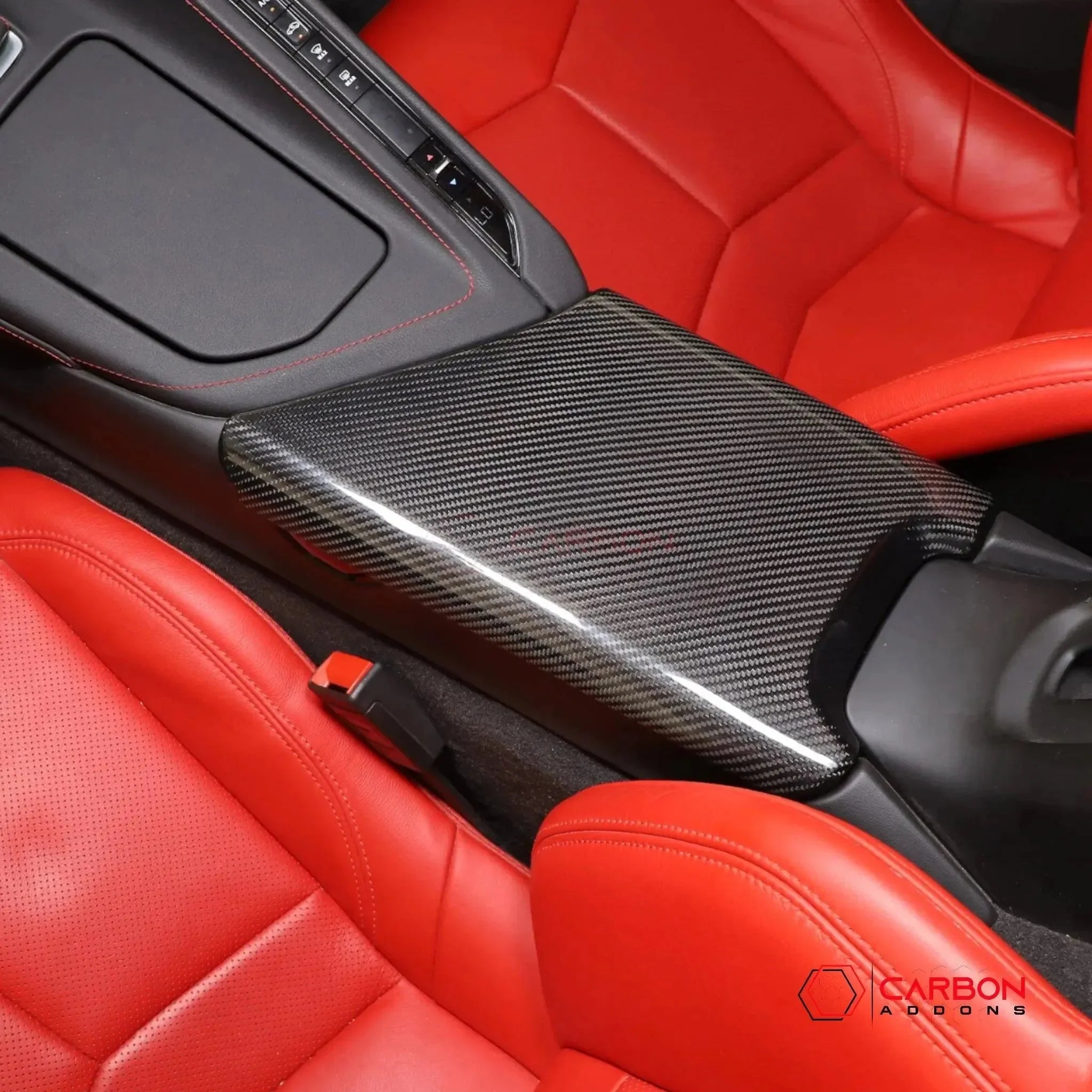 C8 Corvette Carbon Fiber Center Console Lid Arm Rest Cover - carbonaddons Carbon Fiber Parts, Accessories, Upgrades, Mods