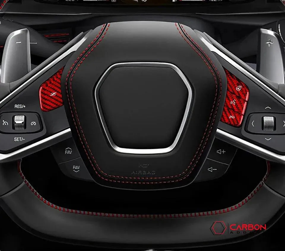 C8 Corvette Carbon Fiber Heated and Non Heated Steering Wheel Button Covers - carbonaddons Carbon Fiber Parts, Accessories, Upgrades, Mods