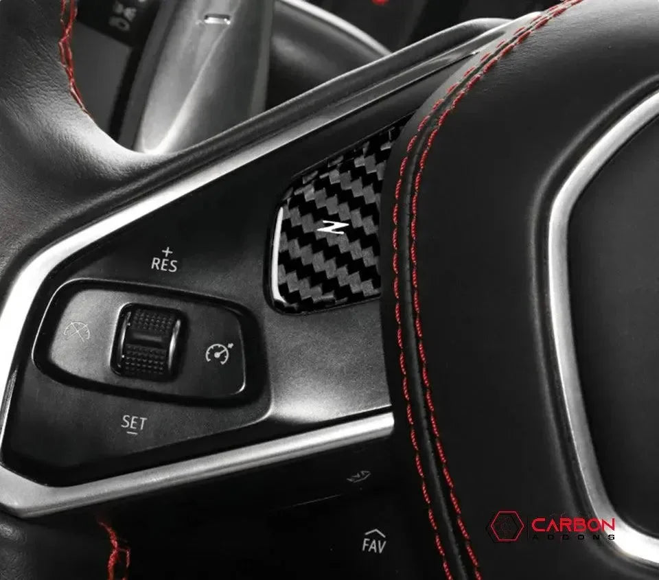 C8 Corvette Carbon Fiber Heated and Non Heated Steering Wheel Button Covers - carbonaddons Carbon Fiber Parts, Accessories, Upgrades, Mods