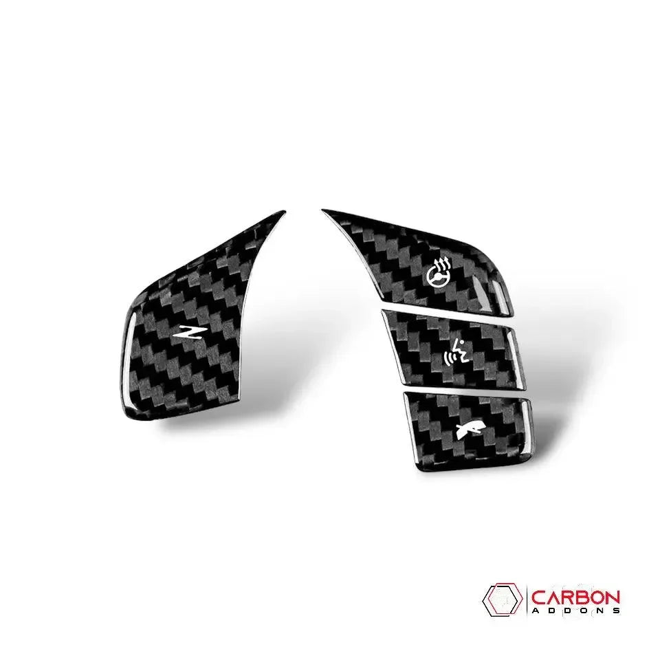 C8 Corvette Carbon Fiber Heated and Non Heated Steering Wheel Button Covers - carbonaddons Carbon Fiber Parts, Accessories, Upgrades, Mods
