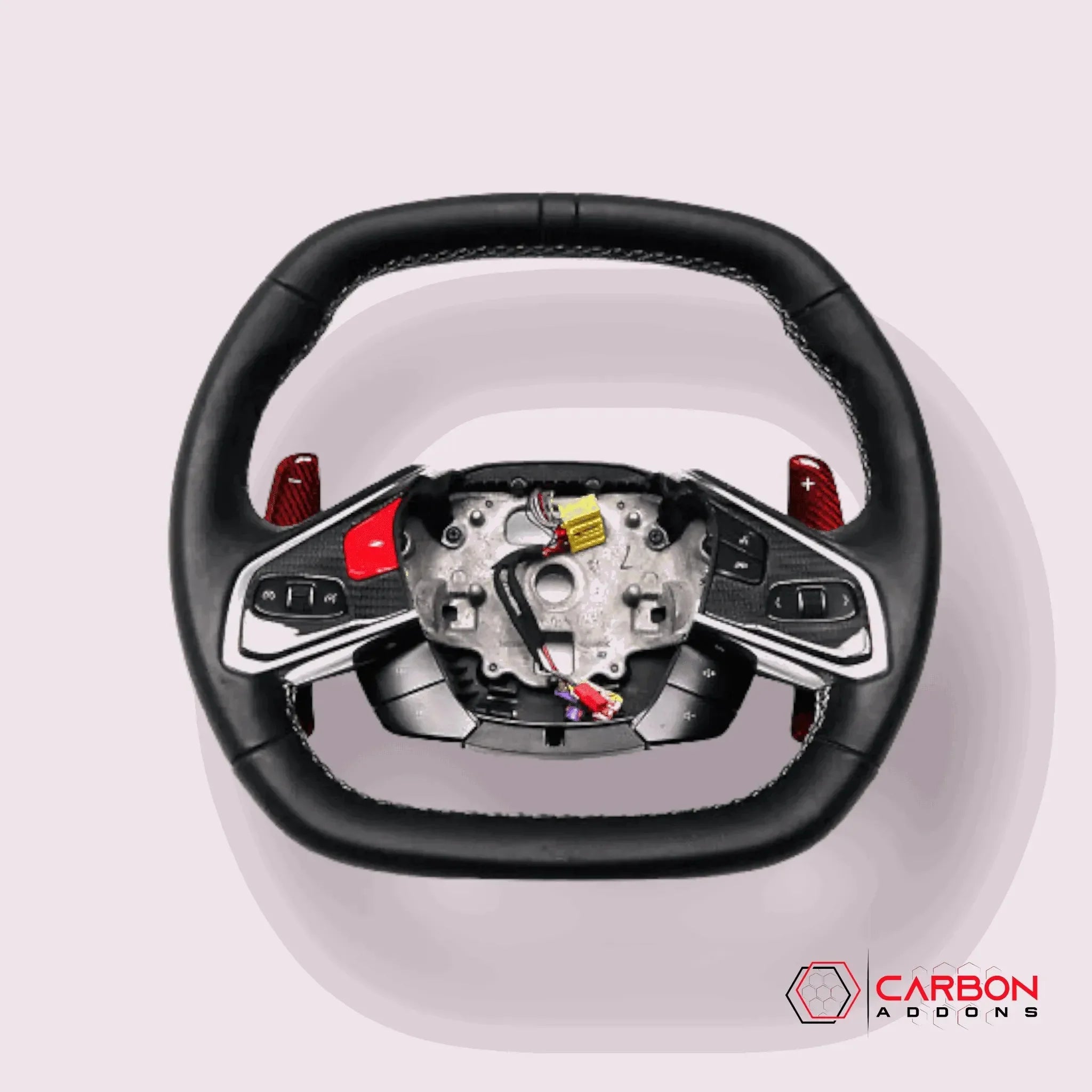 Carbon fiber steering wheel with red shift paddles for American muscle cars
